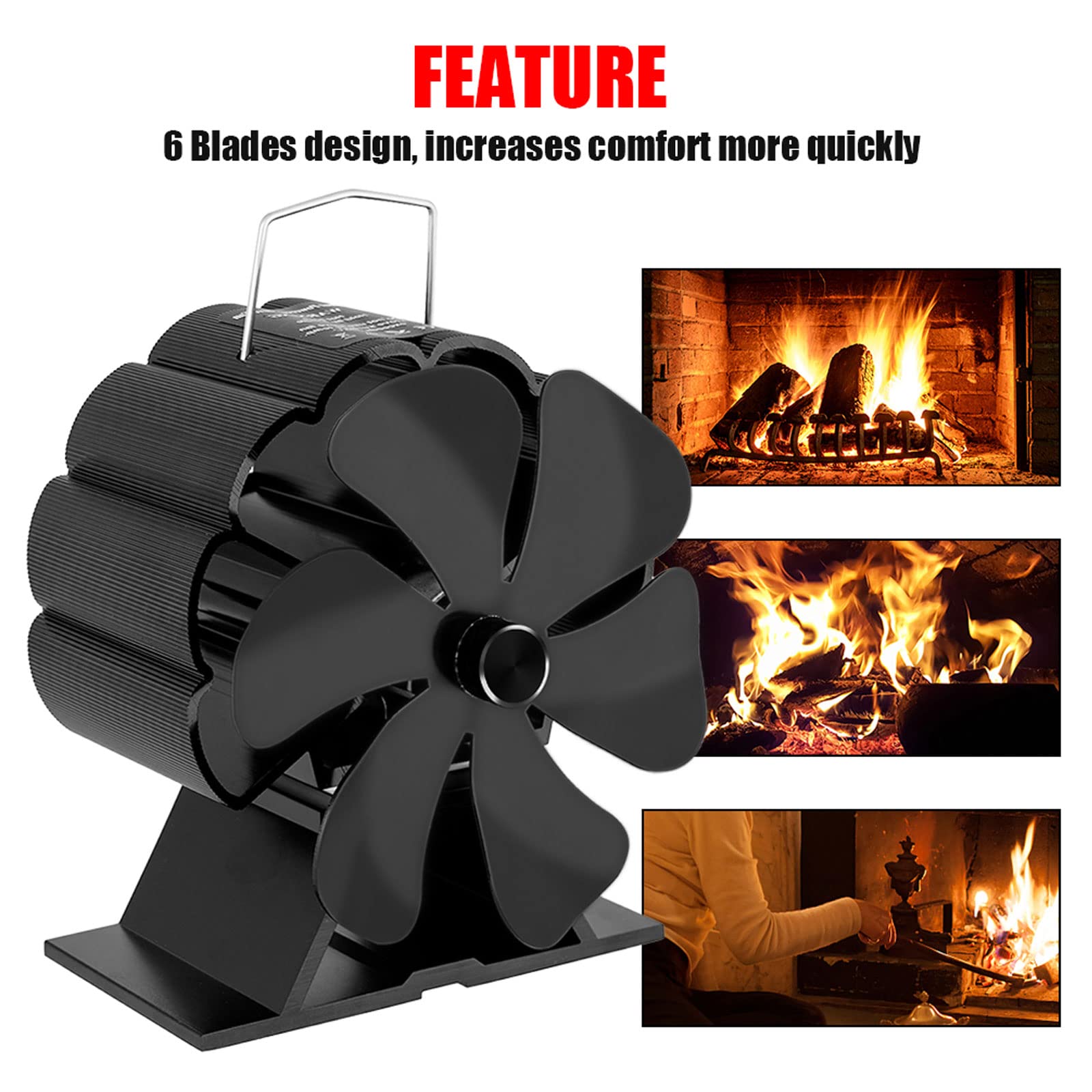 Ventilador De 6 Aspas para Estufa De Leña Negra Komin Log Wood Burner Eco Friendly Quiet Fan Home Efficient Heat Distribution