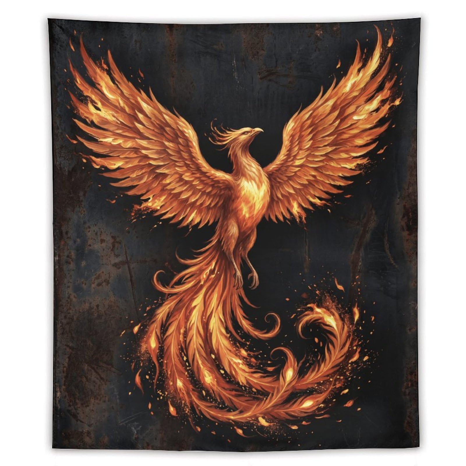 W7C8U2X3 Rising Fire Phoenix Wall Tapestry, Surrealist Style, Entryway