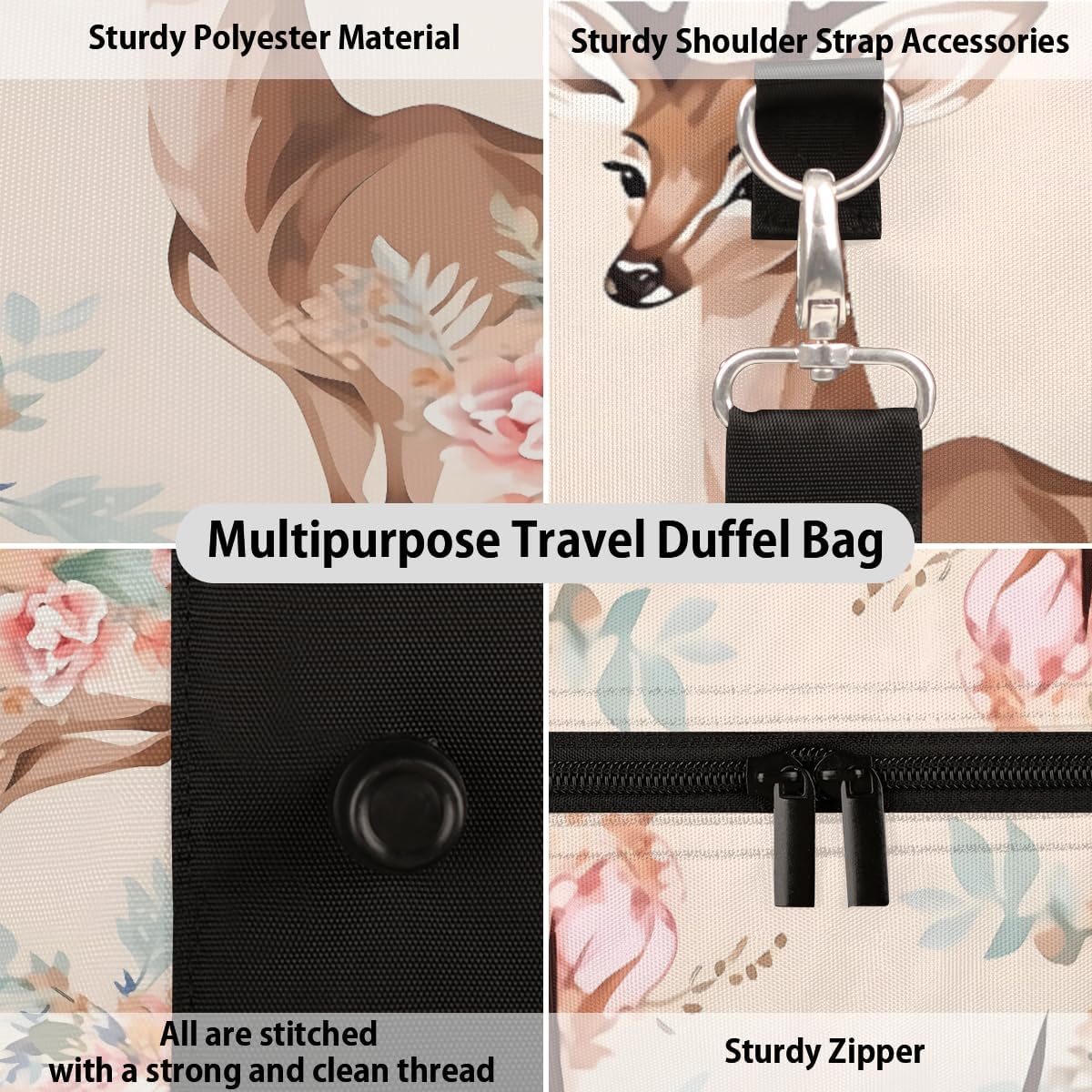 Beautiful Flower Moose Travel Duffel Bag for Women Men Large Capacity Overnight Weekender Bags for Lightweight Waterproof Sport Gym Bag for Workout Yoga Swim