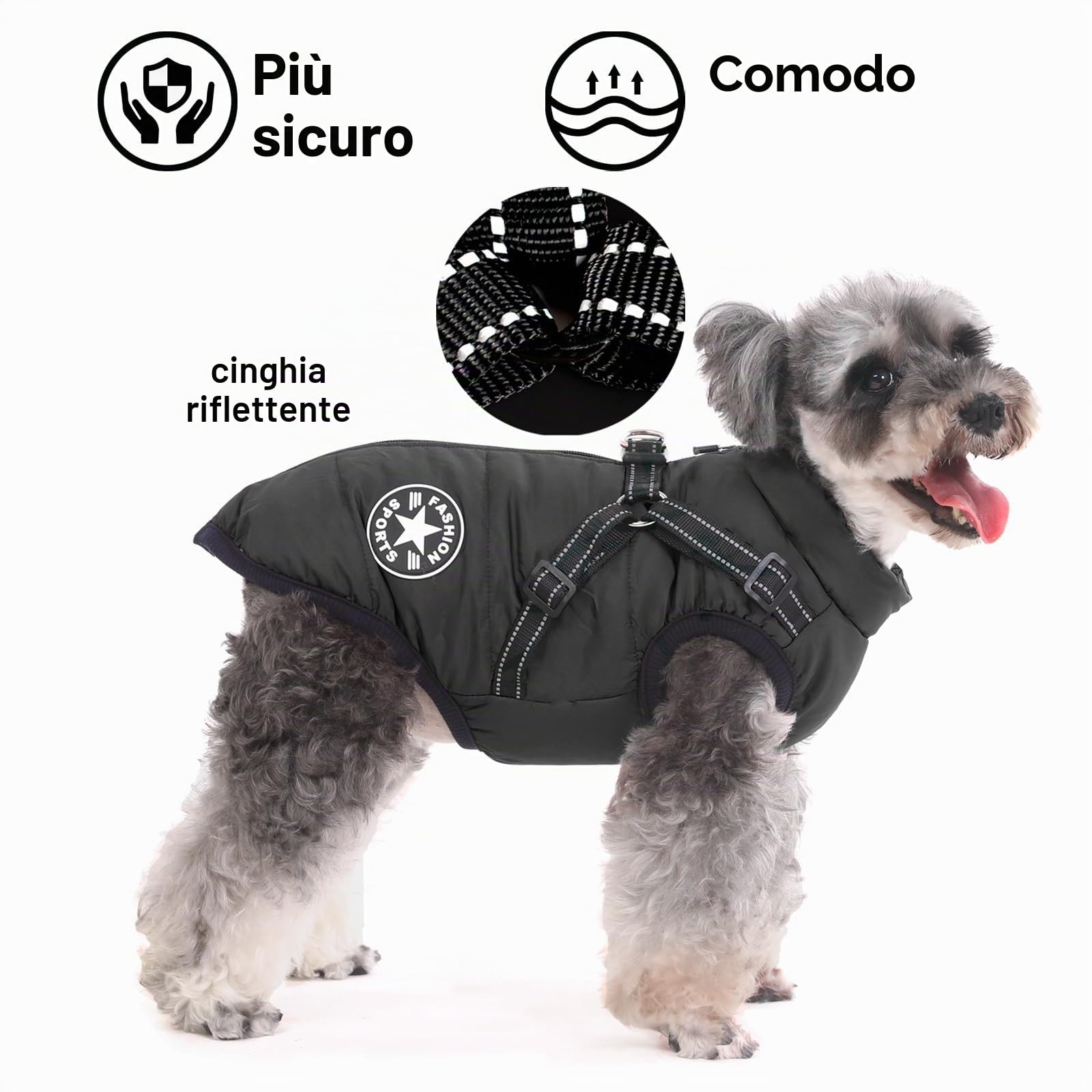 Cappotto Cane Invernale, caldo, cappotto per cani con pettorina, impermeabile, lavabile in lavatrice, con strisce riflettenti, resistente anello a D
