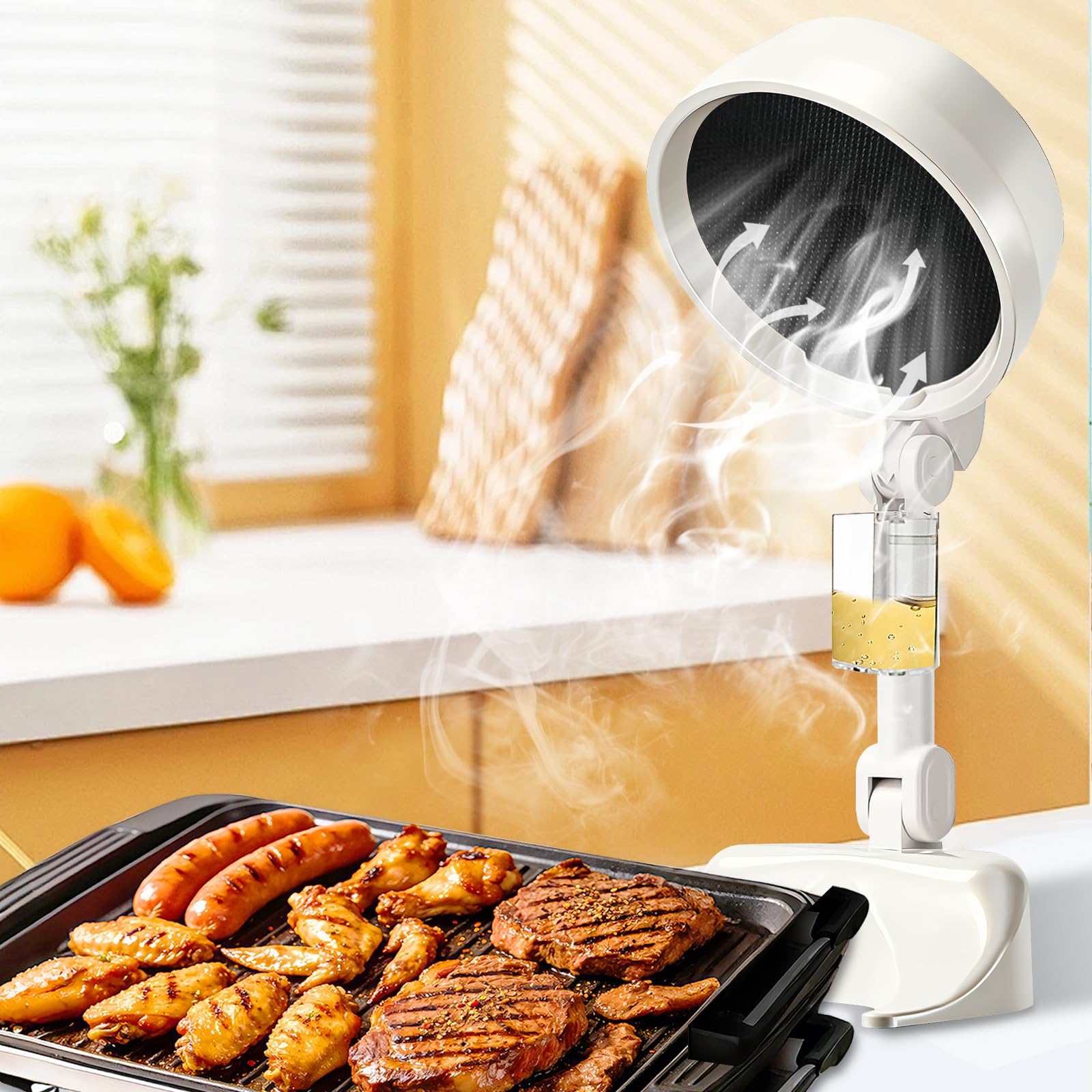 Portable Range Hood for Indoor Outdoor, 3-Speed Cordless Desktop Range Hoods with Adjustable Height & Angle, Rechargeable Kitchen Exhaust Fan with Oil Cup for Small Apartments, Dorm, RV, BBQ/Hot Pot