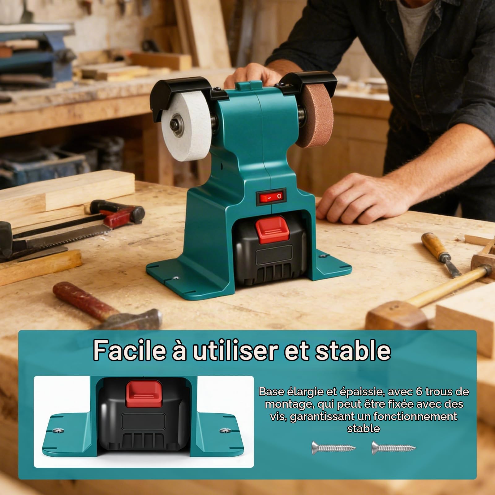 Ponceuses à Bande, Mini Meuleuse Sans Fil avec Batterie de 2400 mAh Affûteuse de Couteaux Électrique Polisseuse etite Meuleuse D'établi avec Papier de Verre Meule pour Bois MéTal