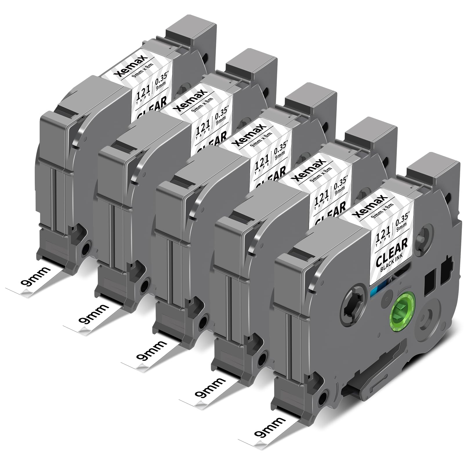 XemaX 5-Pack Tze-121 9mm 0.35" Laminated Clear Label Tape Compatible for Brother P Touch Label Tape Tze Tz 9mm 0.35" Laminated Clear Tze121 Tz-121
