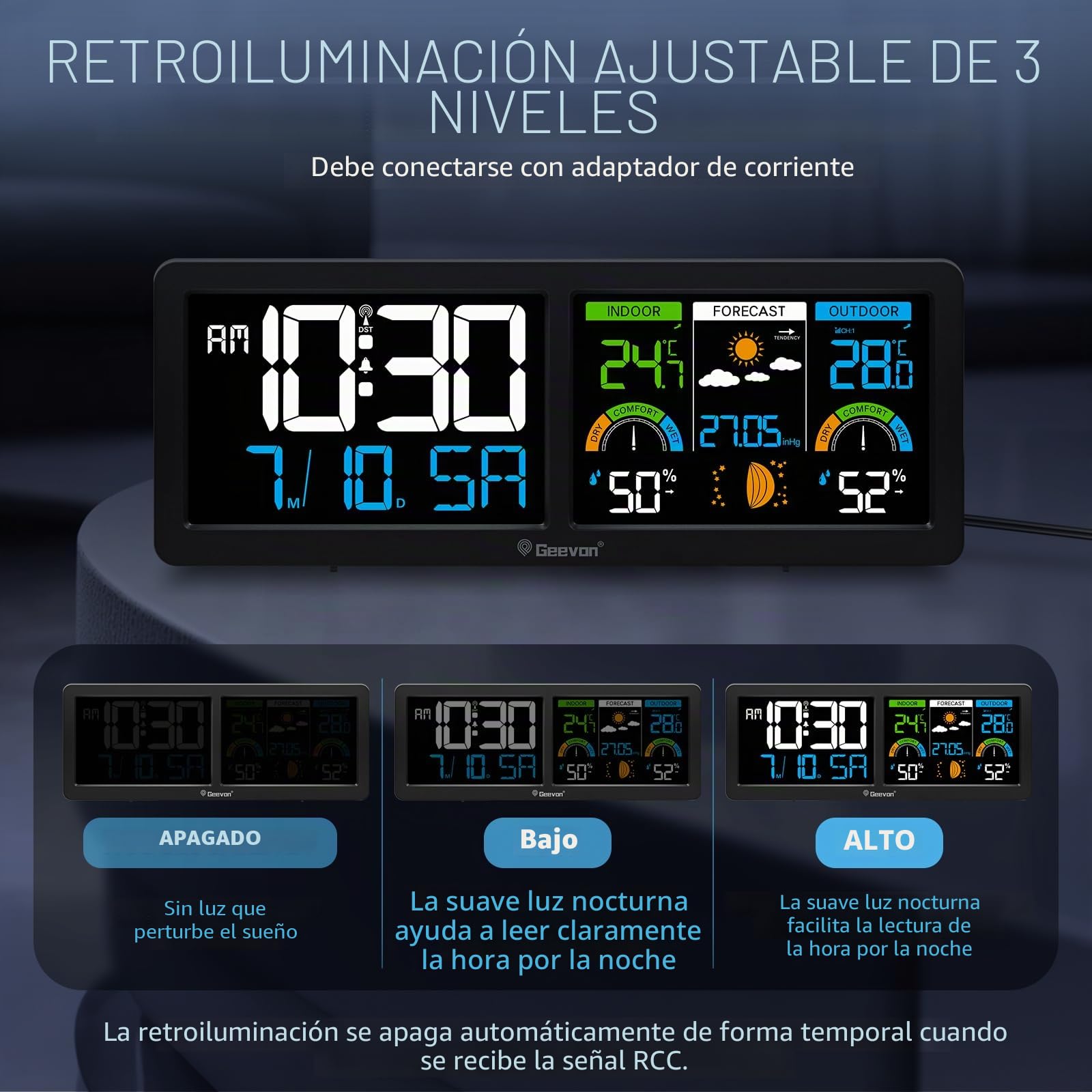 Geevon DCF 246258 - Estación meteorológica inalámbrica con sensor exterior, temperatura interior y exterior, con previsión meteorológica, termómetro digital e higrómetro (246258 con batería)