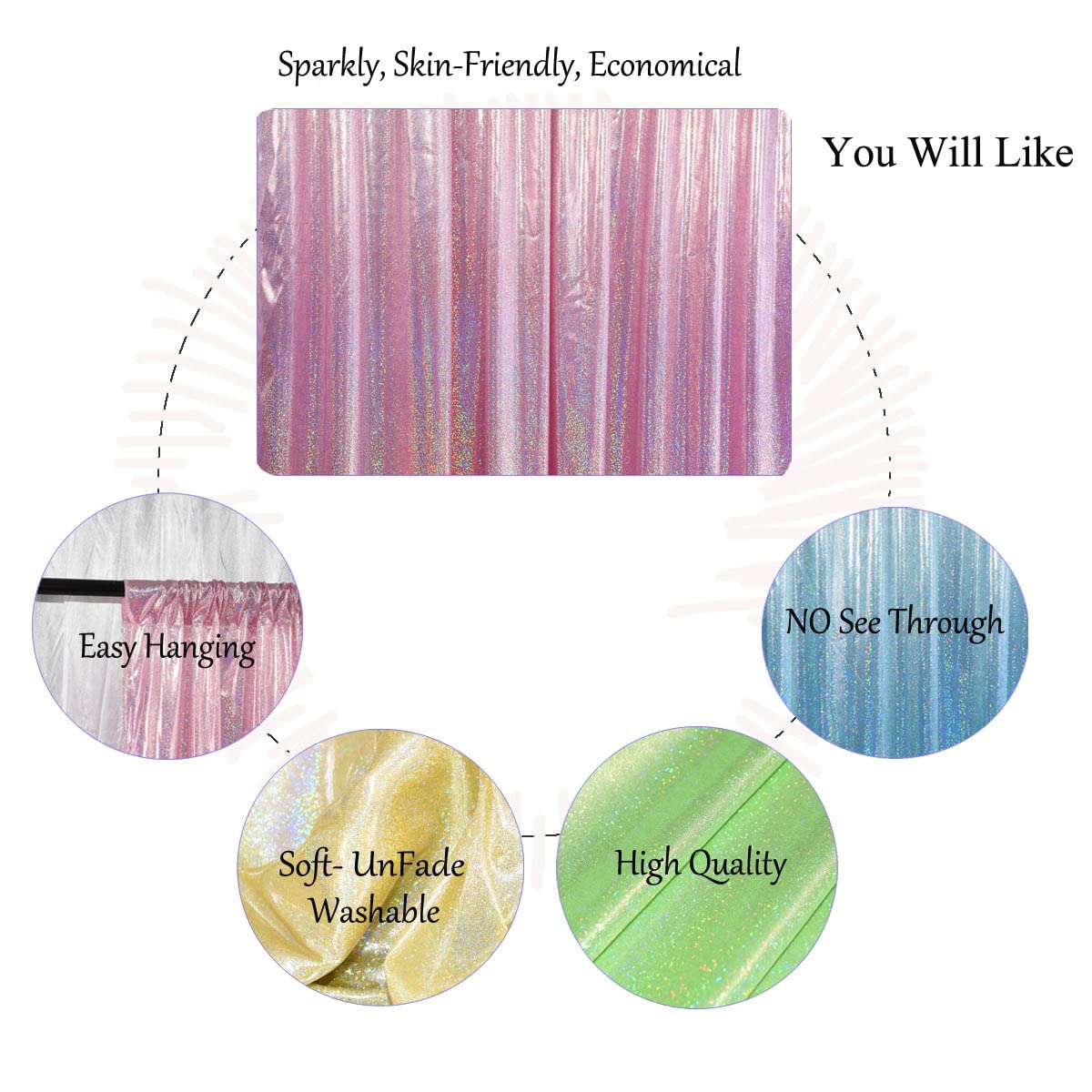 MARKIF 5*10FT Silver EIridescent Sequin Toile de Fond, Décoration de Toile de Fond de Photomaton de Mariage de Fête, Rideau de Paillettes, Drapé, Panneaux de Paillettes-Or Clair,1Y Fabric-W150xL90cm