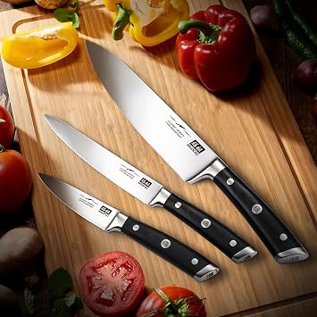 SHAN ZU Messerset 3-tlg Profi Küchenmesser Kochmesser Set aus Deutscher Edelstahl Extra Scharfe Messer Set 20cm Chefmesser & 15cm Allzweckmesser & 9.5cm Schälmesser