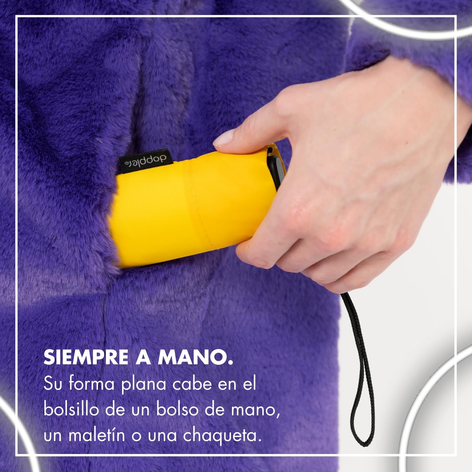 Doppler Zero 99 - Paraguas de bolsillo plano - Pesa solo 100 g - Estable y compacto - Resistente al viento - 21 cm - Para una mejor protección, Simply Black., Medium