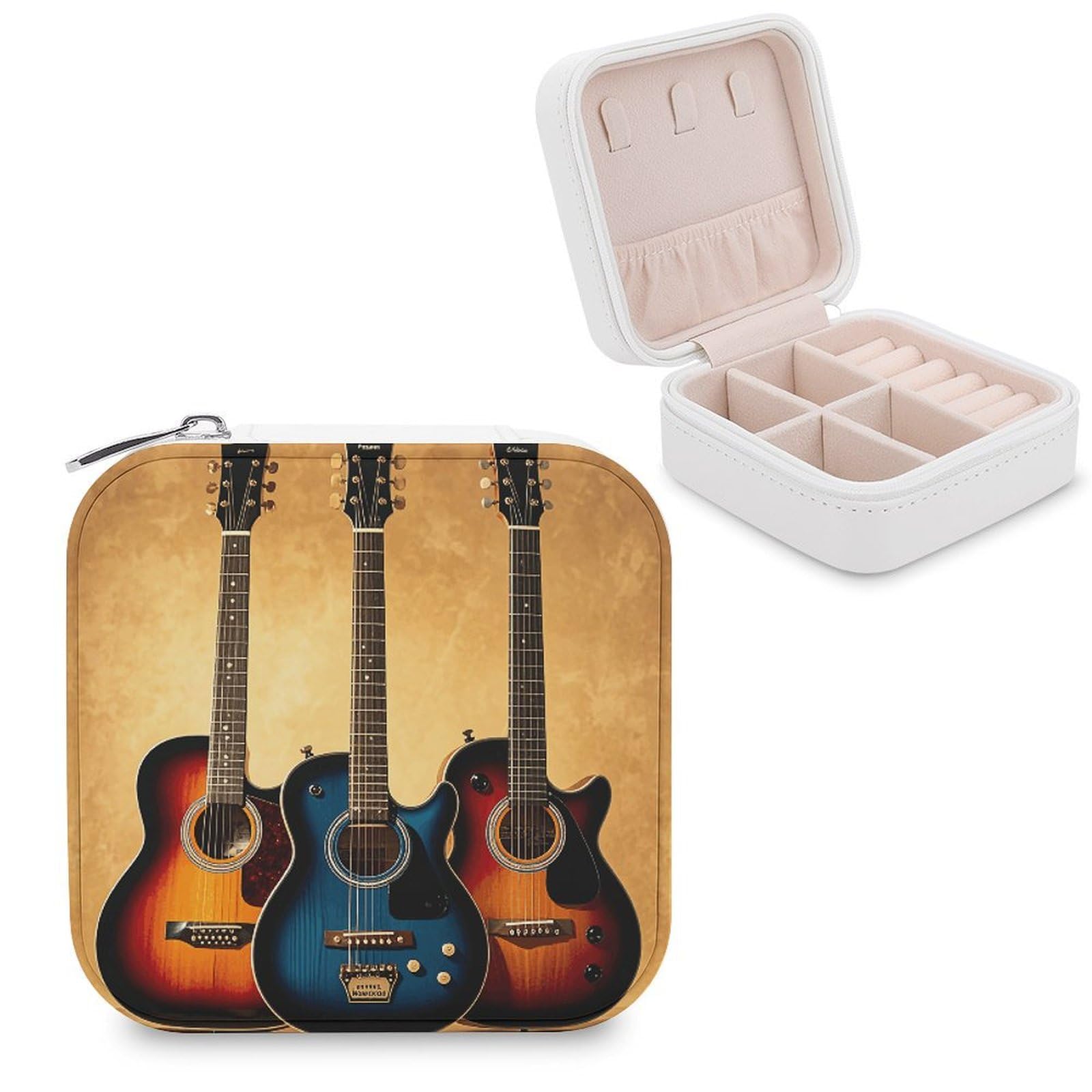 QWNMD Jewelry Organizer Box Leather Jewelry Box Personalized Guitar Collection Printed Jewelry Travel Case For Necklaces Earrings And Rings