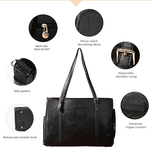 Miniatura 4 de Bolsa de cuero para perros pequeños, gatos, cachorros, bolsa de mano portátil aprobada por aerolíneas (negro)