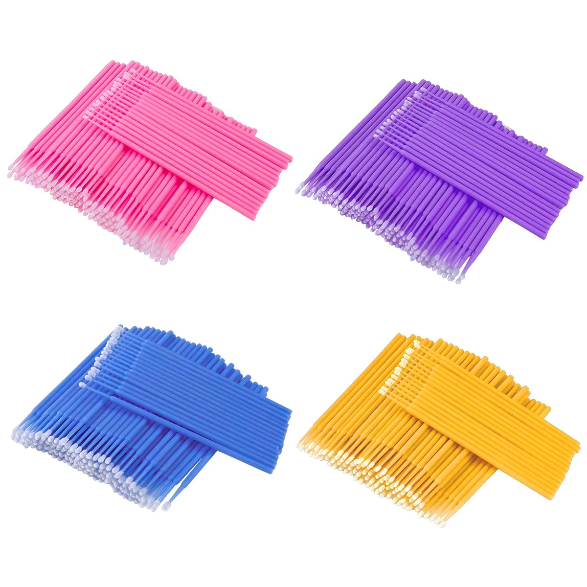 400 Pezzi Micro Pennelli Applicatori Ciglia, Micro Applicatori a Pennello, per Extension Ciglia, Trucco, Nail Art (Viola+Blu+Rosa+Giallo)