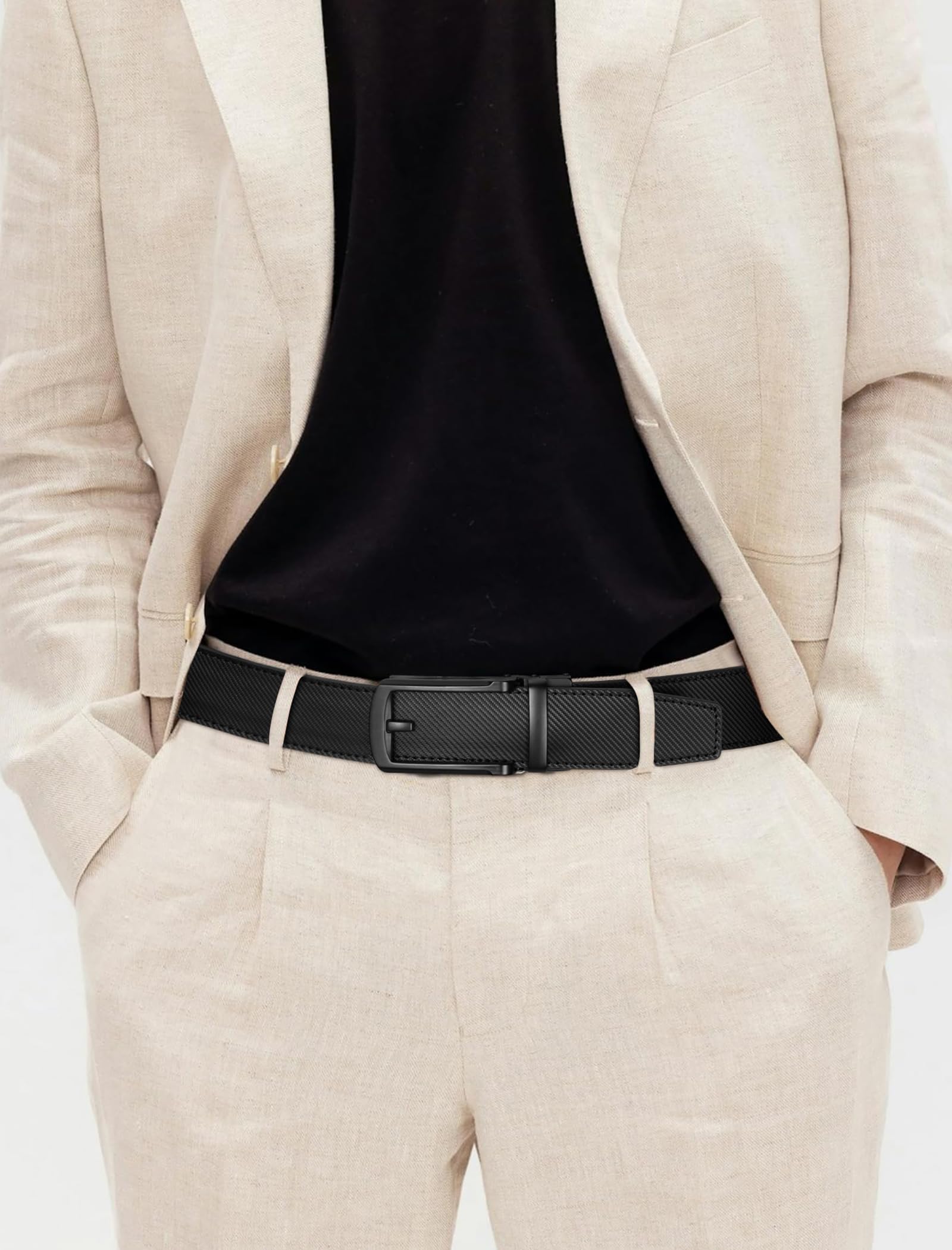 SKiporty Black Mens Belt Ratchet Belts Dress Casual Leather Belt for Men With Slide Adjustable Click Buckle Gifts Box