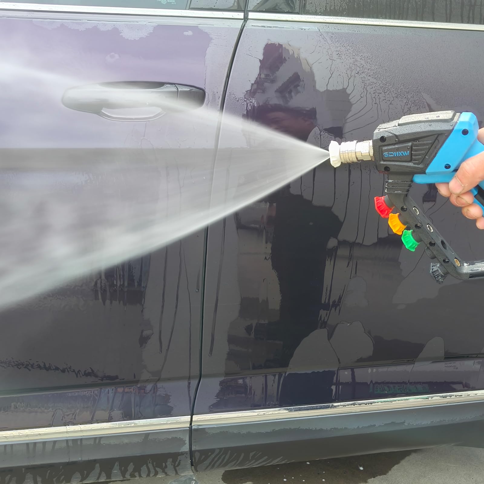 GDHXW Pistolet de nettoyeur haute pression réglable avec émerillon, avec 2 rallonges, 5 buses, 10 joints toriques, adaptateur de filetage 5000 PSI pour nettoyeur haute pression