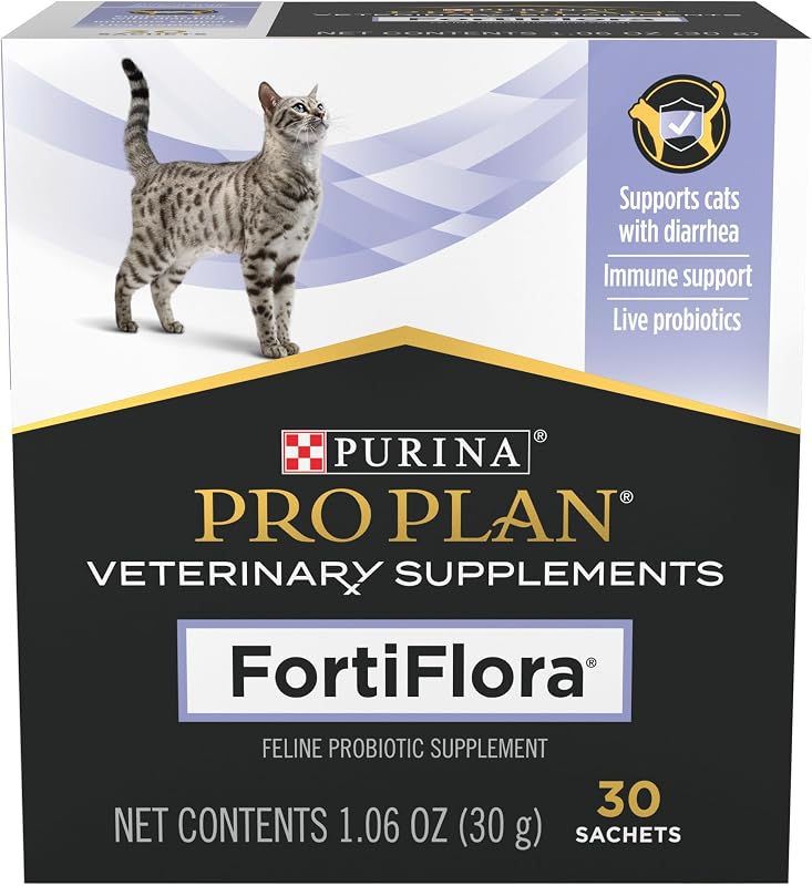 Pro Plan Veterinary Diets FortiFlora Suplemento probiótico diario en polvo para gatos con apoyo digestivo y sistema inmunológico