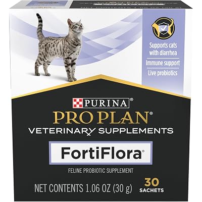 Purina Pro Plan Veterinary Supplements FortiFlora Daily Probiotics for Cats for Digestive Gut Health and Diarrhea - 30 ct. Box