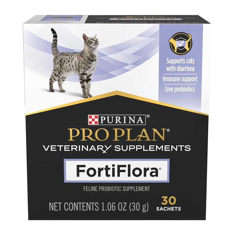 Pro Plan Veterinary Diets FortiFlora Daily Probiotic Powder Supplement for Cats with Digestive Support and Immune System 30 Count (Pack of 1)