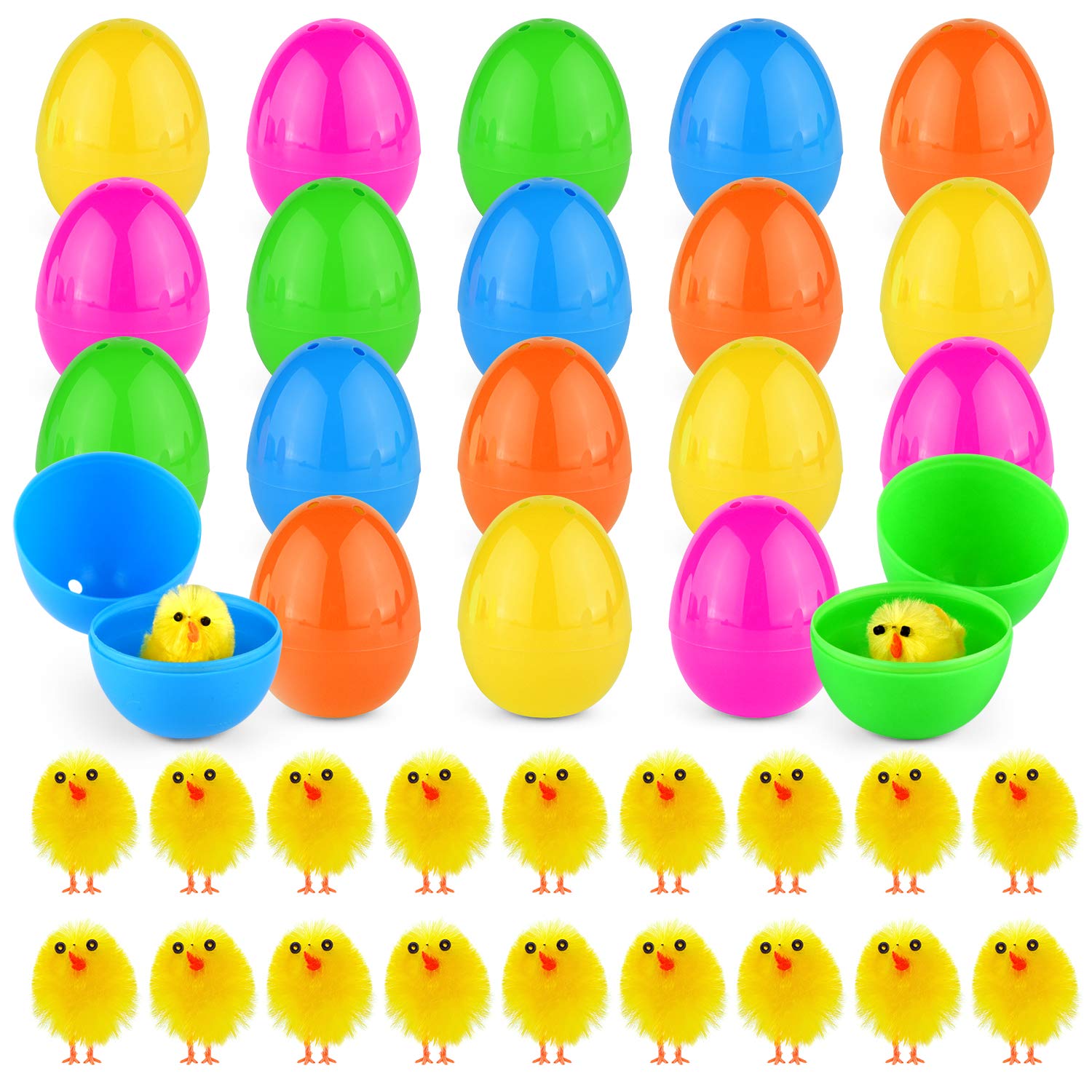 TUPARKA20Pcs Easter Chicks Mini Chicken with 20Pcs Easter Eggs Colorful Fillable Easter Basket Stuffers Easter Eggs Fillers for Easter Decorations, Easter Egg Hunt, Classroom Prize Supplies