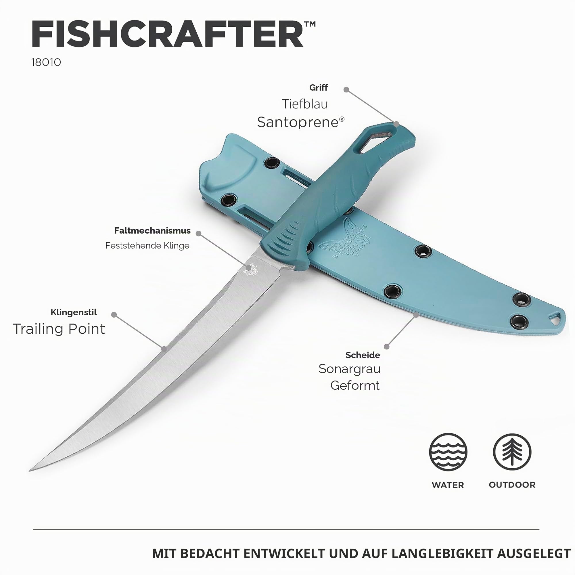 Benchmade 18010 Cuchillo FISHCRAFTER Santoprene Acero CPM-MagnaCut Power Type, mehrfarbig