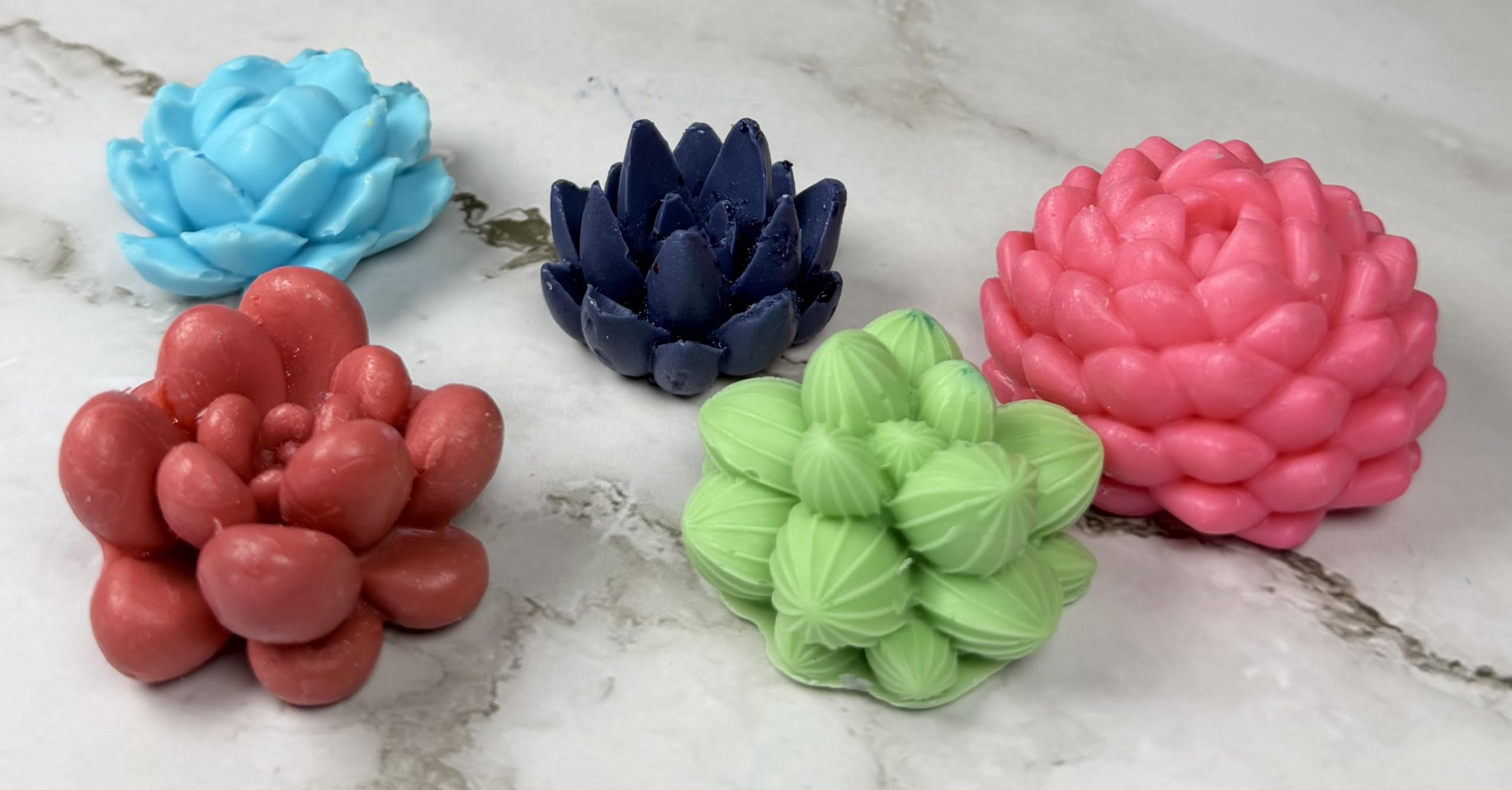 Handmade Succulent Flower Soap Set, Includes 5-6 mini soaps, approxiamately 2 oz.