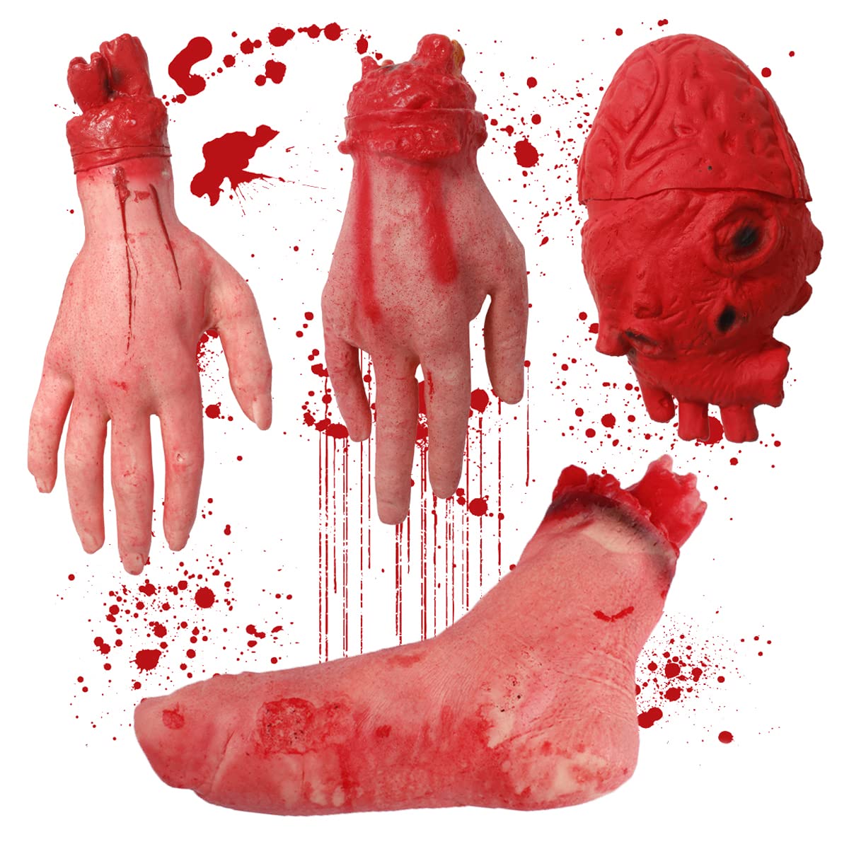 Halloween Bloody Body Part, 4 PCS Halloween Horror Severed Hand Feet Fake Horror Heart Scary Bloody Broken Body Parts Haunted House Pranks Halloween PropVampire Zombie Party Decorations By MYCreator
