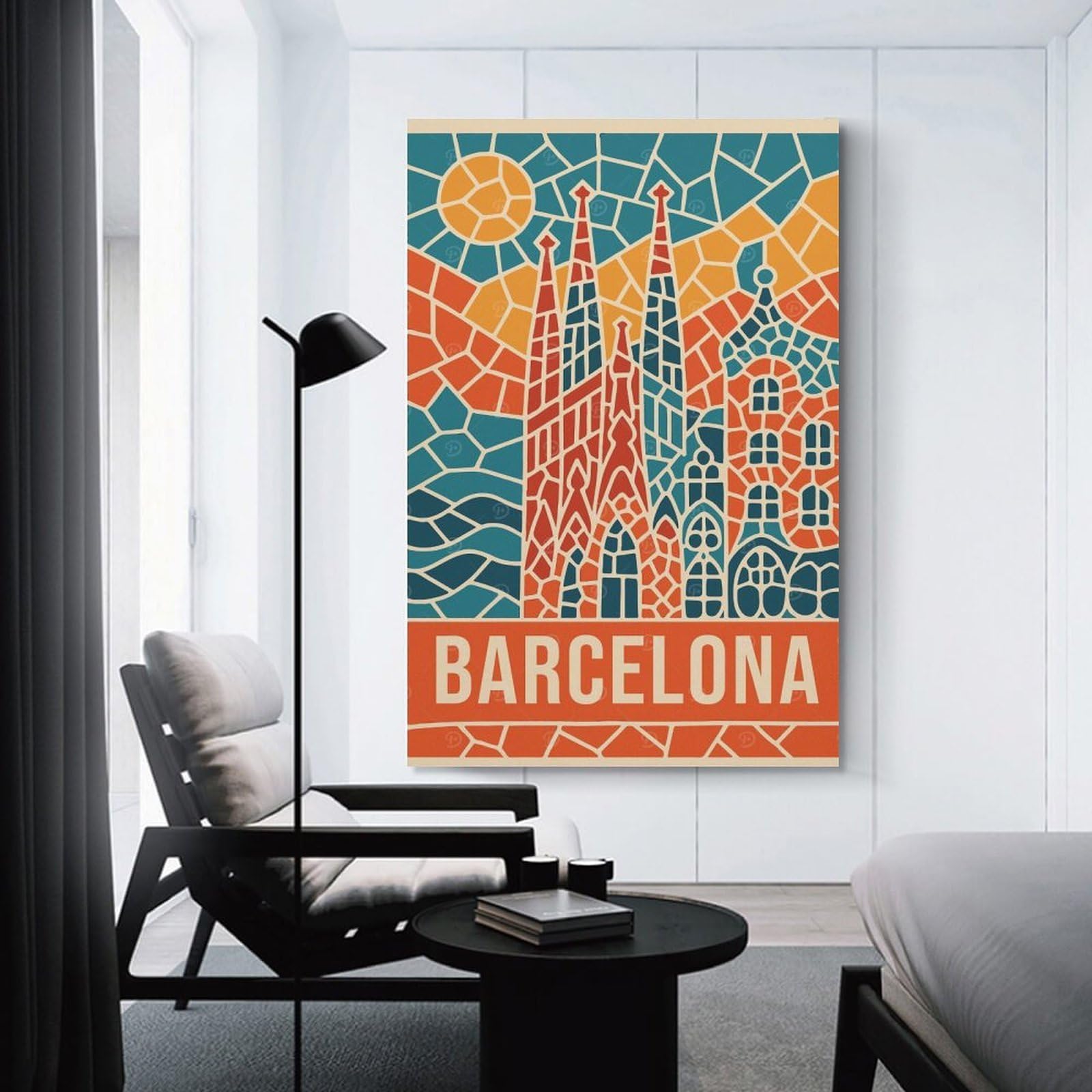 Junmoney Unframe-Style-3-1 Barcelona Travel (7) Decorative Wall Artwork, 16X24inch(40X60cm), For Home Lounge, Bedroom Or Reading Nook, Eye Catching Artwork For Blank Walls