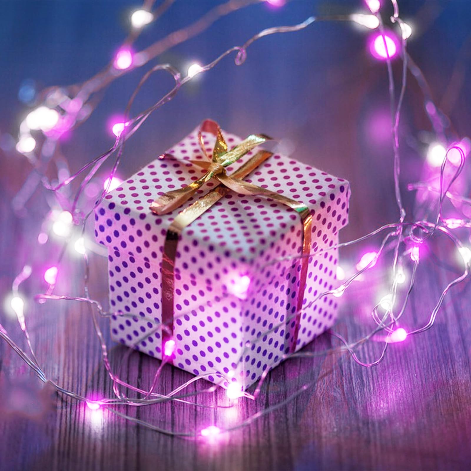 Paquete de 4 50 luces LED de hadas que funcionan con pilas con temporizador, luces de Navidad estrelladas impermeables de 16 pies para exteriores e interiores, regalo para el hogar, boda, decoración