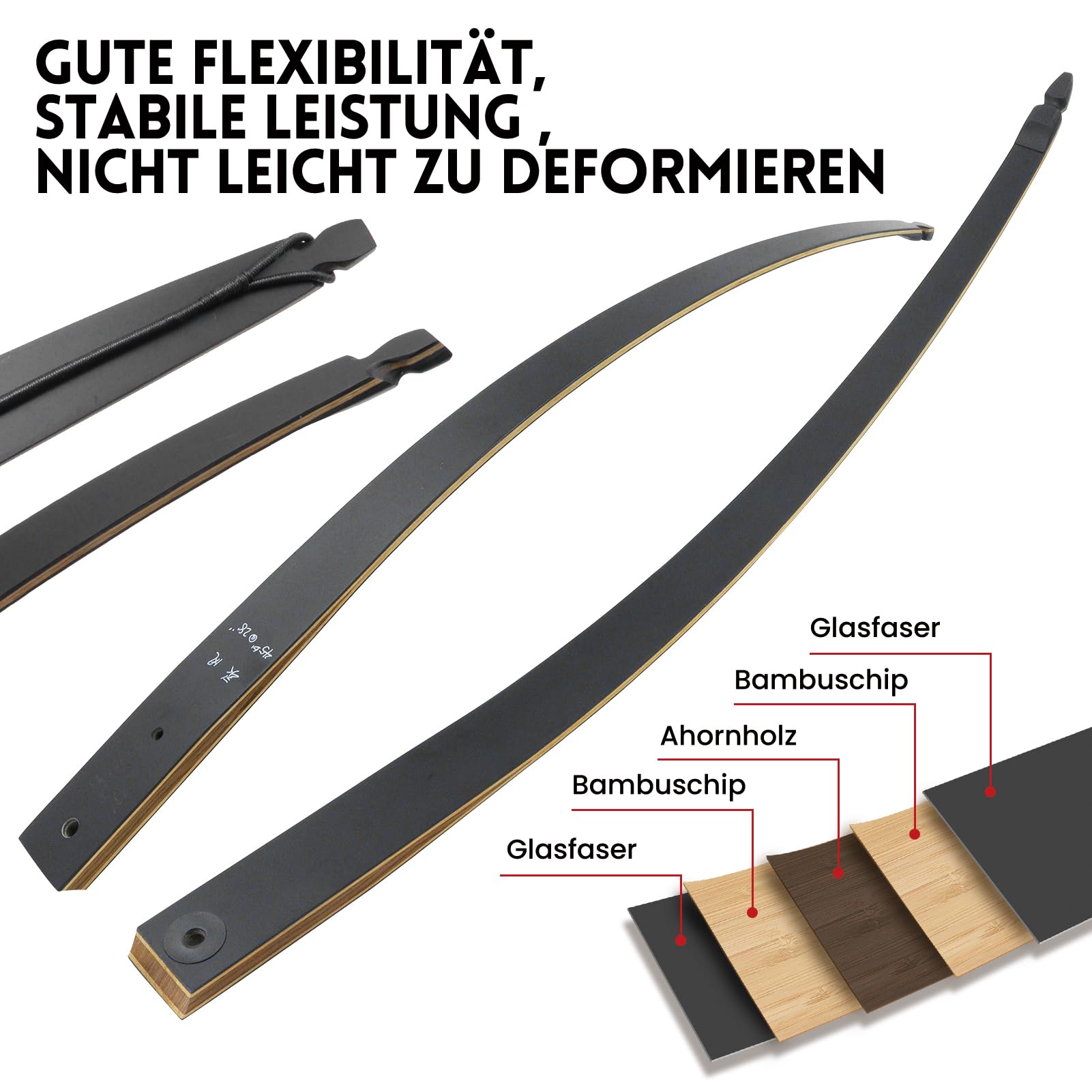 Black Hunter Traditioneller Langbogen 60 Zoll Takedown Langbogen 20-60 LBS Langbogen Erwachsener Rechtshänder Für Anfänger Auf Die Jagd