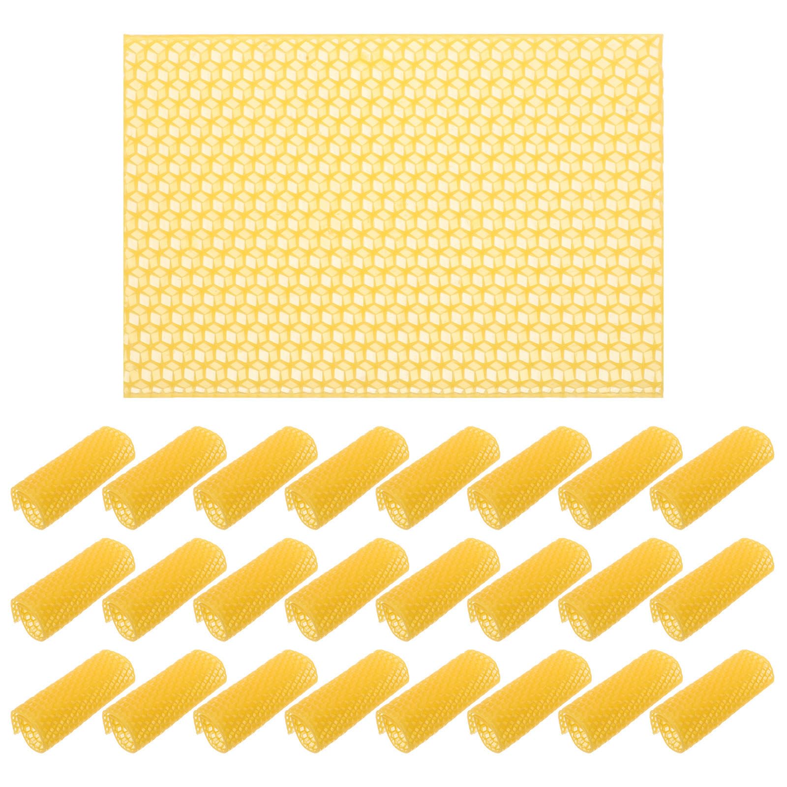 NUOBESTY 30 Stück Bienenwachs-Imkereiausrüstung, natürliche Wachs-Grundlagenblätter, Wabenblätter für Bienenstockrahmen, DIY-Kerzenherstellung, Gelb