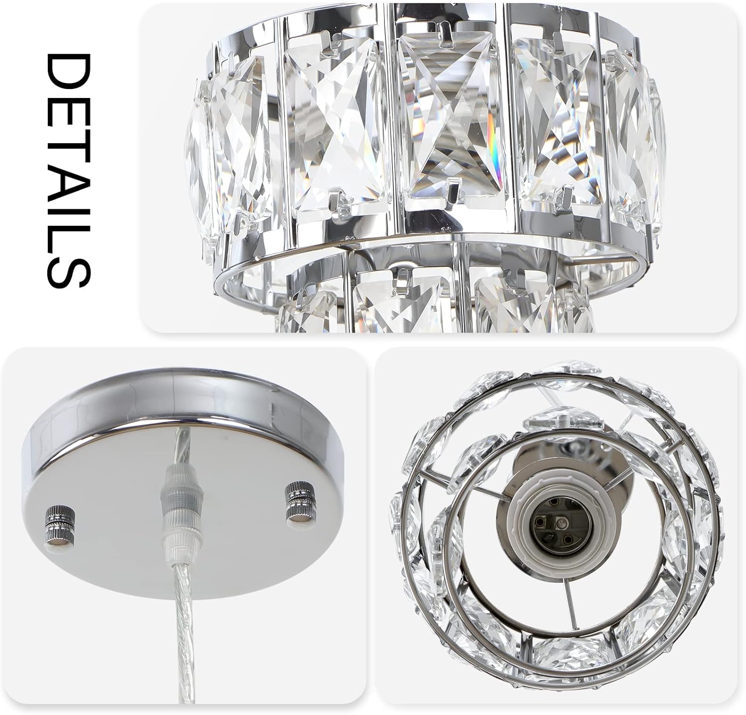 1-Light 5.5" Crystal Pendant Light Modern Mini Pendant Lights for Kitchen Island Round Chrome Small Pendant Light Fixture Ceiling Hanging for Hallway