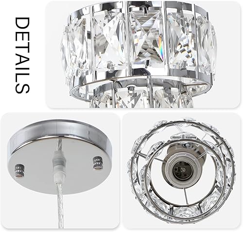 Miniatura 6 de 1 luz colgante de cristal de 5.5 pulgadas, mini luces colgantes modernas para isla de cocina, redonda cromada, pequeña lámpara colgante de techo