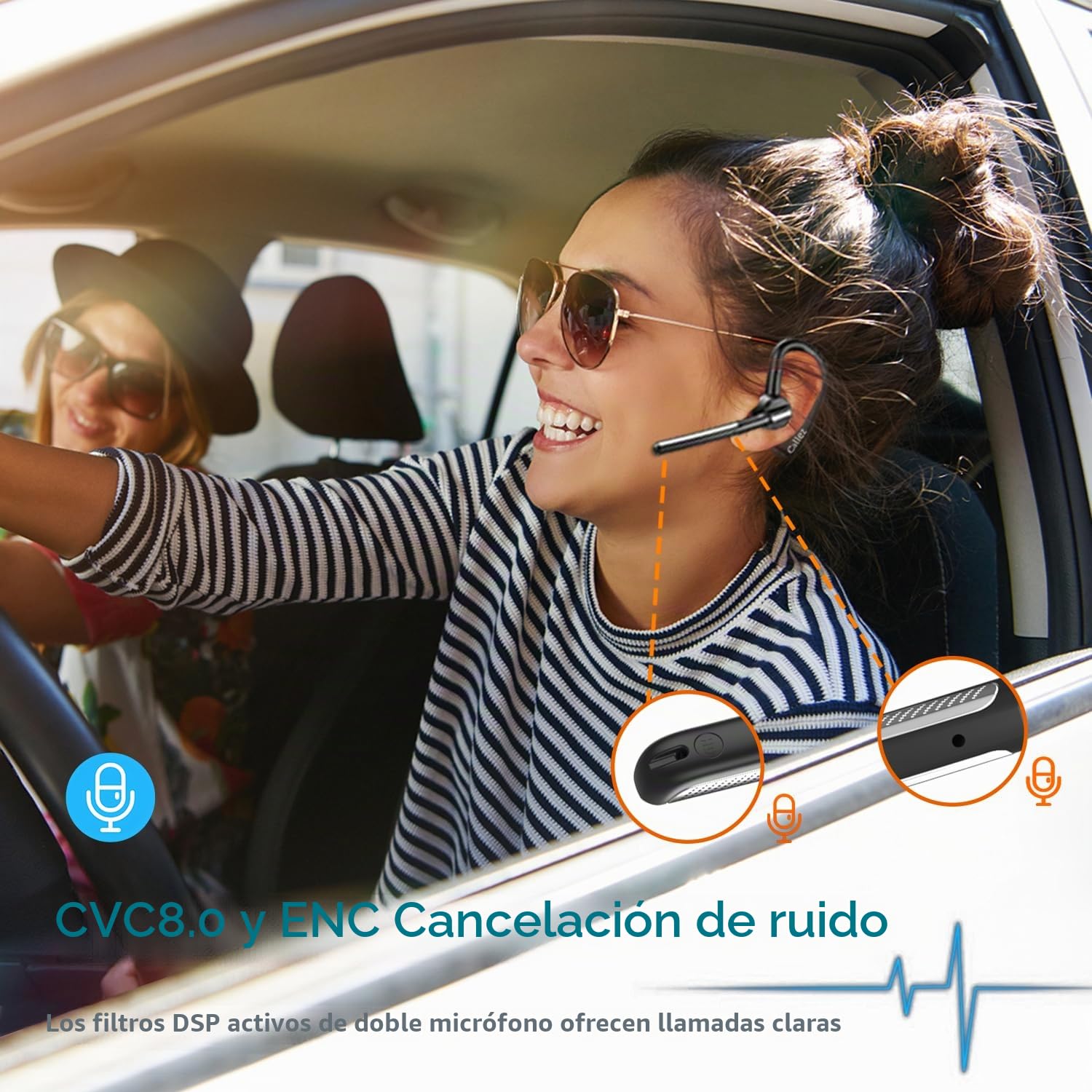 Callez Auriculares Bluetooth para iPhone Samsung, Auricular Inalámbricos Pinganillo Bluetooth Móvil V5.0 con CVC8.0 Doble Micrófono ENC Cancelación de Ruido para Conducir Negocios Oficina