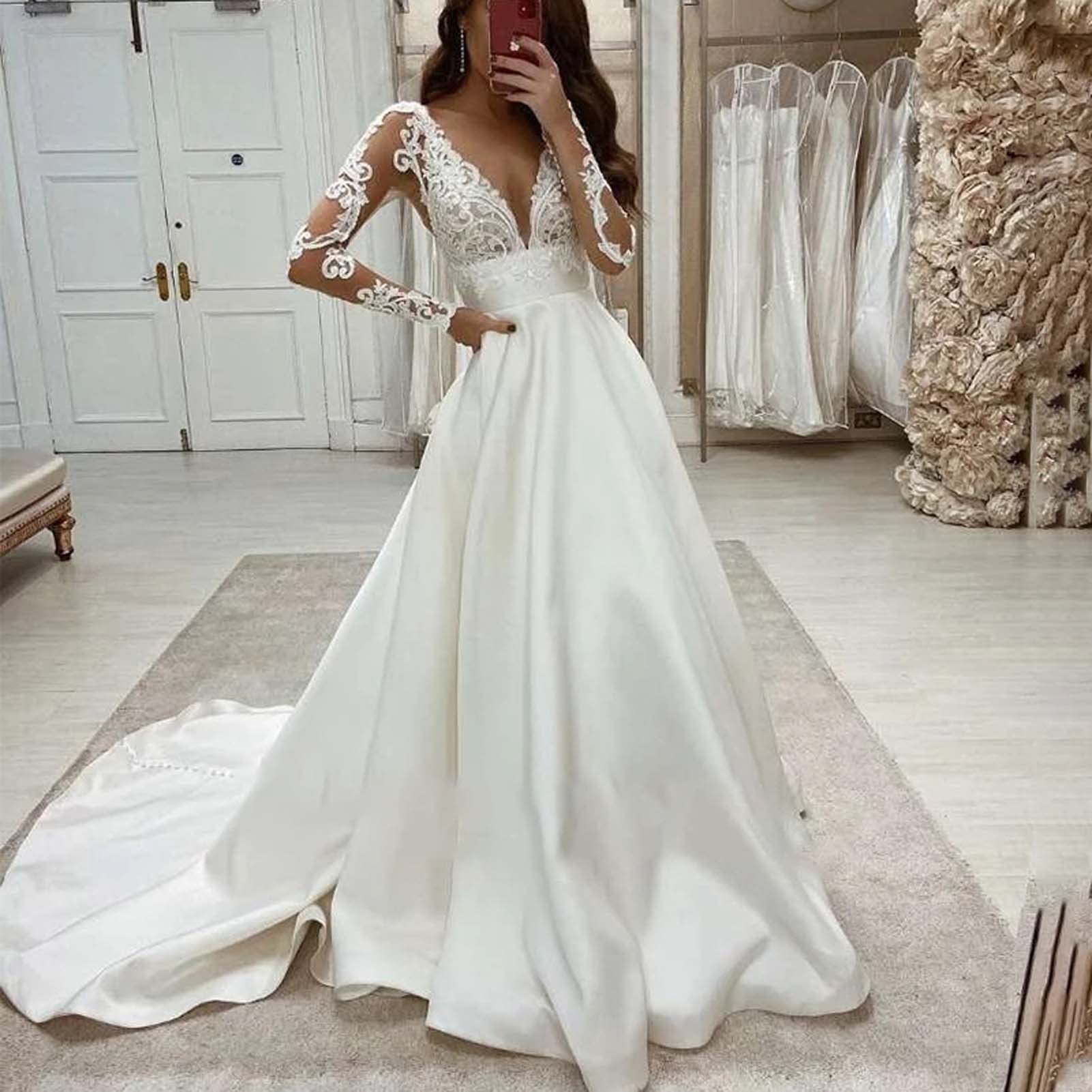 Vestido de Novia Retro de Encaje Appliques, Manga Larga, Sirena, Dama de Honor, Blanco