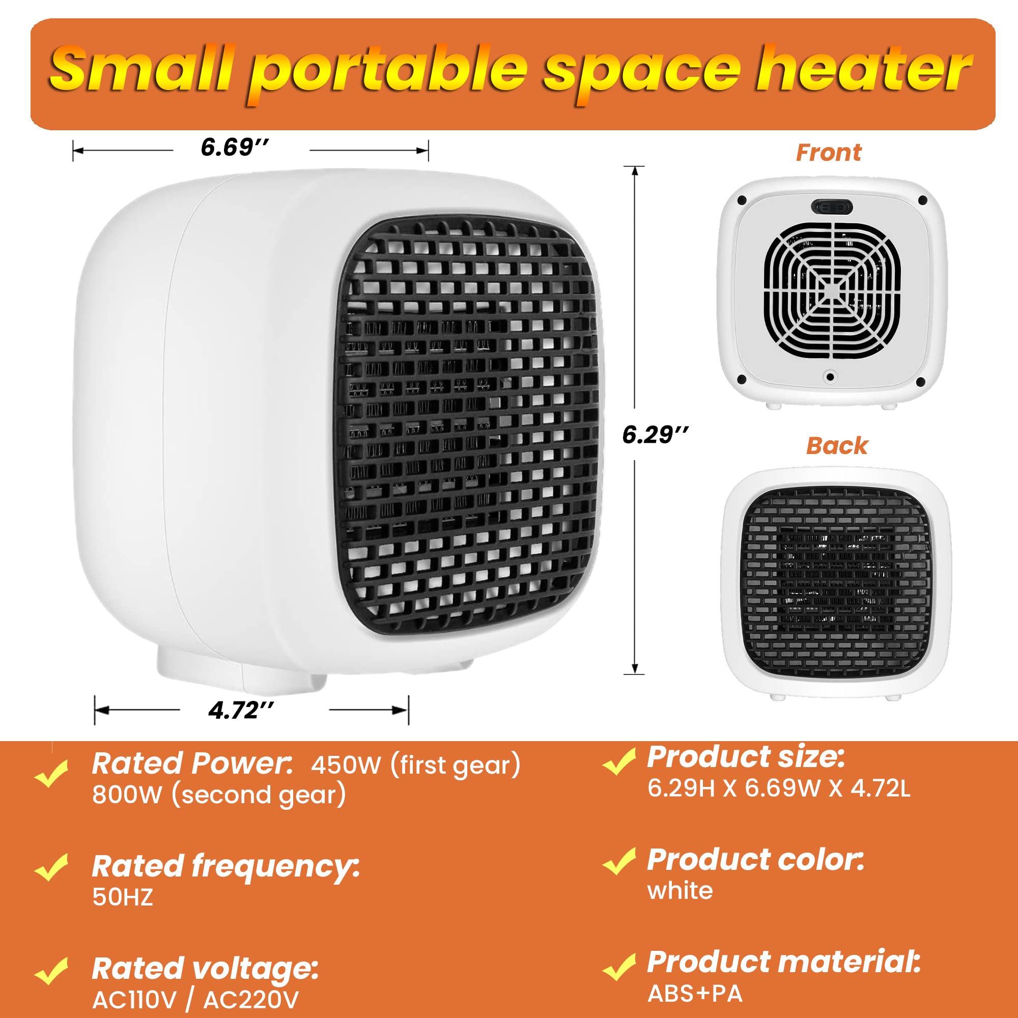 Amazon.com: GRIZZLY HEATERS - Portable Space Heater - 450/800 Watt PTC  Ceramic Small Mini Heater - Overheat Protection - Dual Operating Modes, For  College Dorms, Home, Office, Bedroom, Desk, Garage - Color White : Home u0026  Kitchen