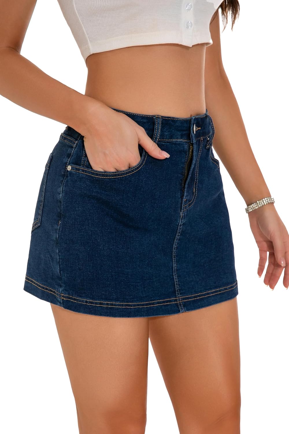 GUANYY Women's Denim Skirt Summer Stretchy Bodycon High Waisted Y2k Mini Skort 2026 Trendy Jean Shorts Skirt - Image 3