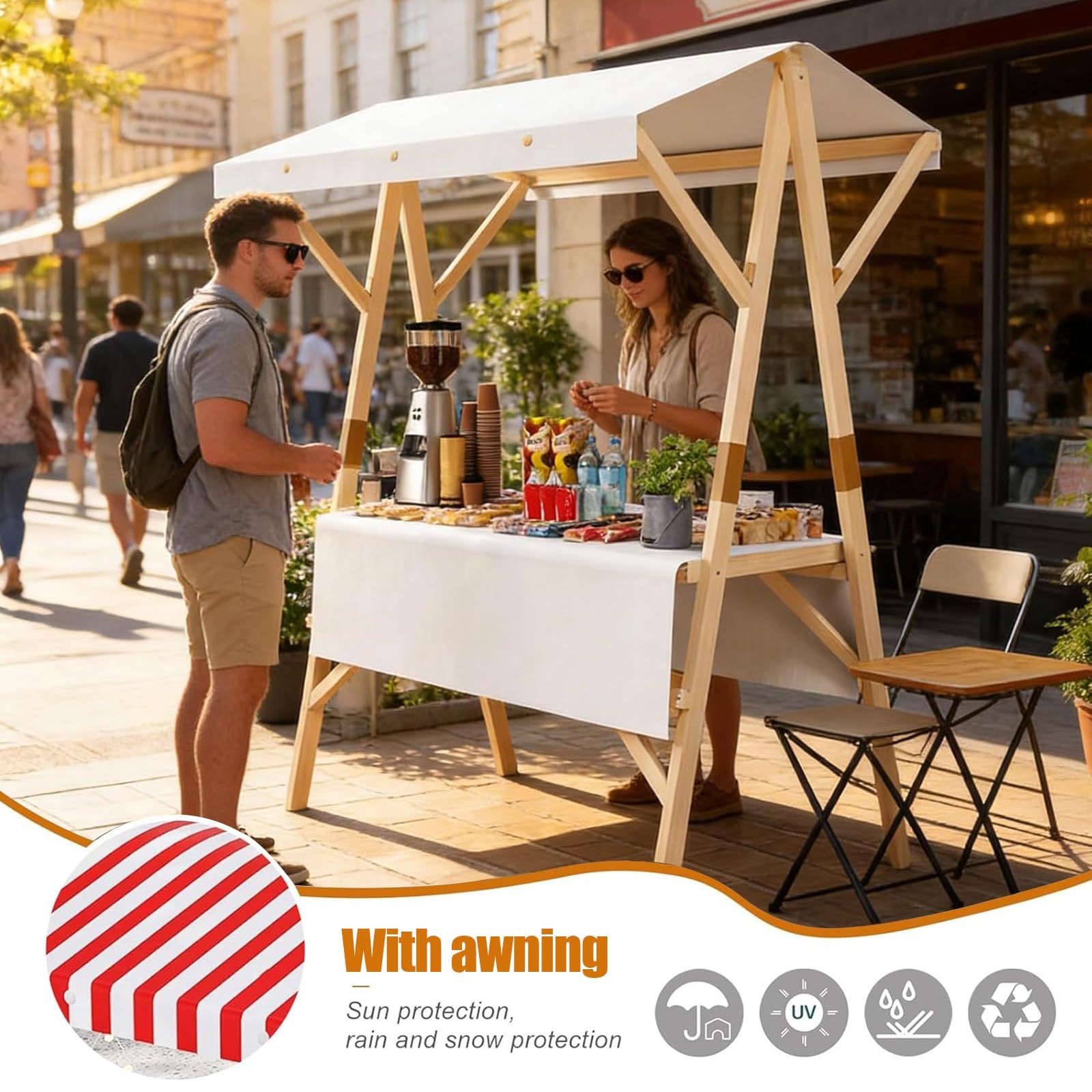 Carretto Portatile per venditori ambulanti con tettoia, chiosco Pieghevole per mercati, Street Food ed Eventi.