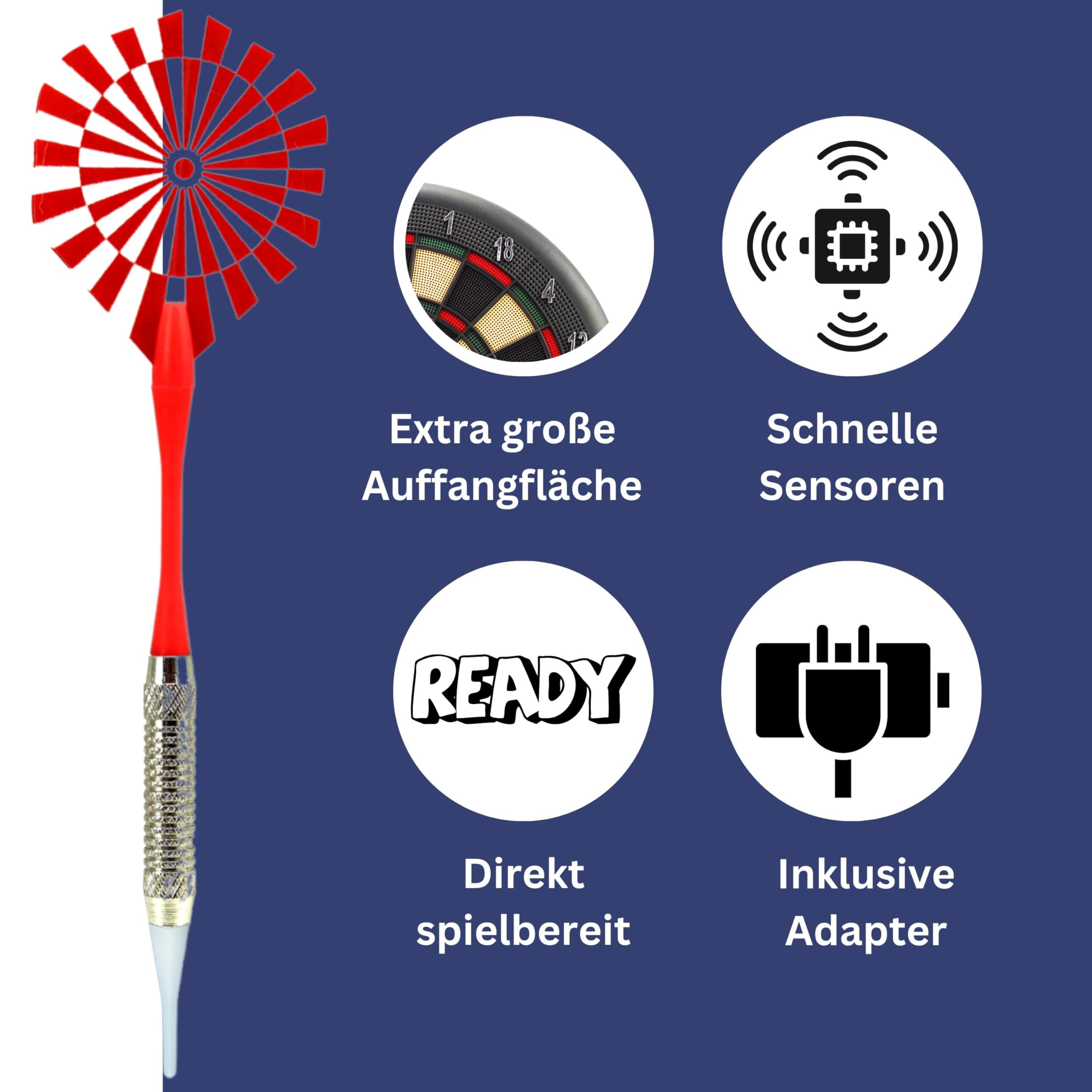 Best Sporting Blackpool elektroniczna tarcza do darta, elektroniczna tarcza do darta ze wskaźnikami LED, 12 rzutek do darta i zapasowymi końcówkami, wysokiej jakości automat do darta dla 8 graczy