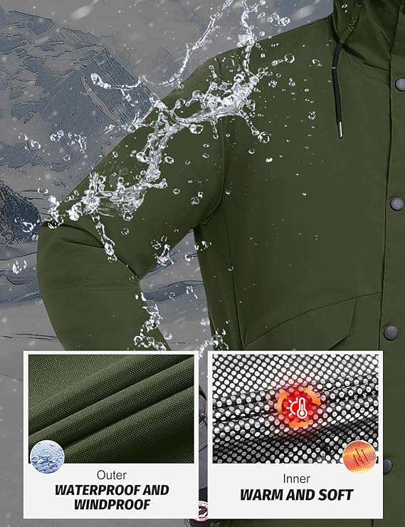 Voqeen Waterdichte jassen voor heren, gewatteerde winterjas, outdoor
