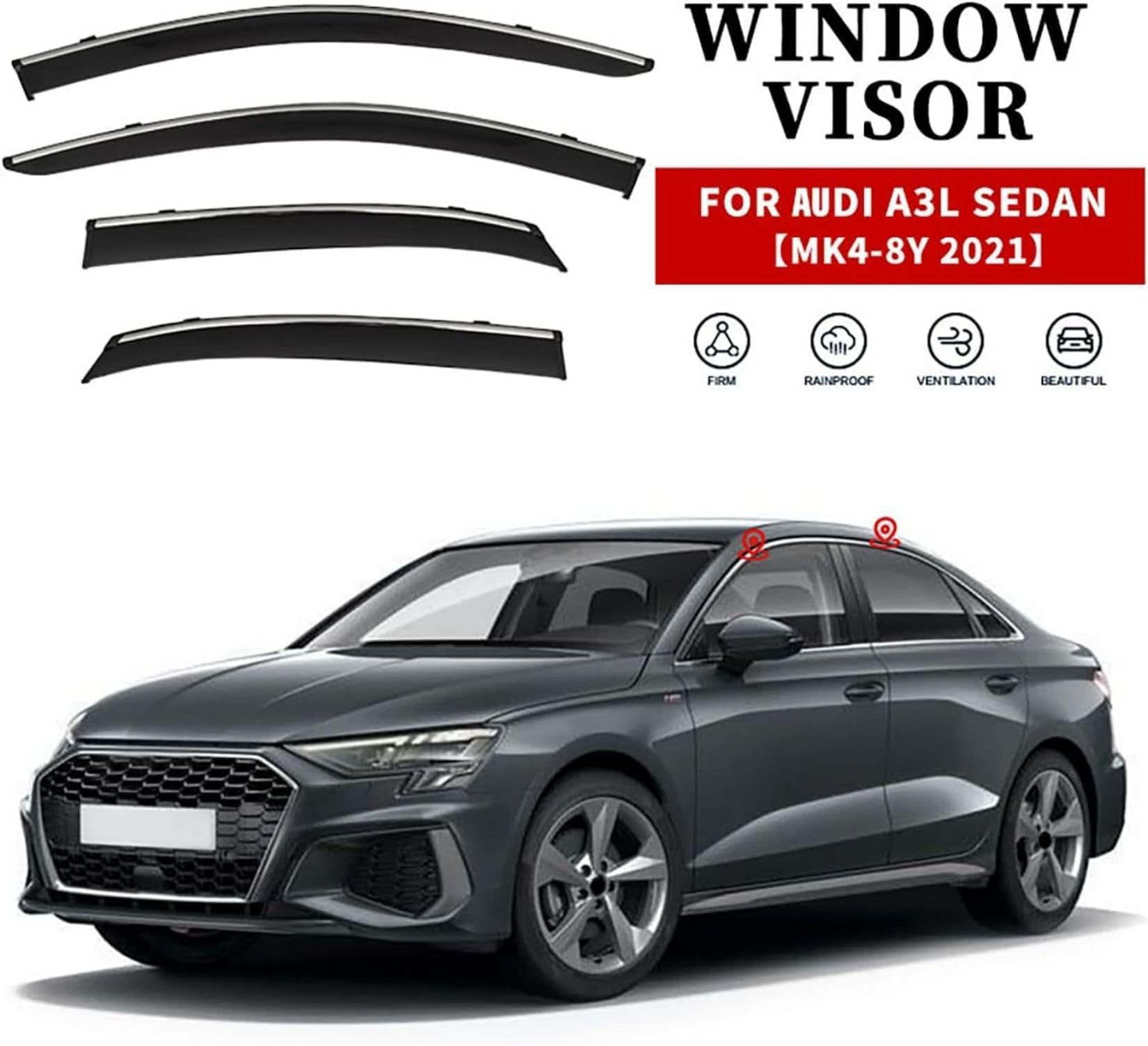 4 Pièces Deflecteur Vitre Voiture pour Audi A3L Sedan MK4-8Y 2021, Déflecteurs pour Auto, Déflecteurs d'air, Fenêtre Latérale Visière Déflecteur Accessoire Voiture