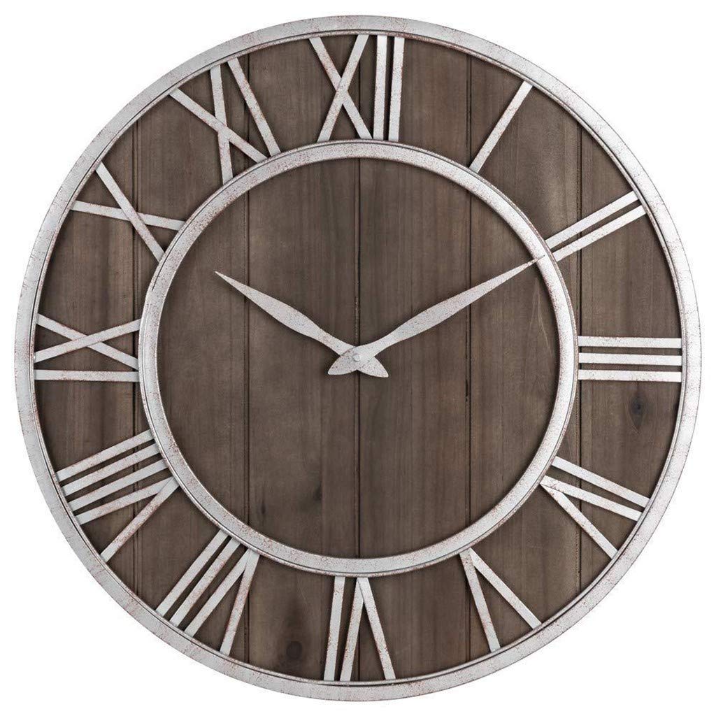 Horloge Murale Ronde en Fer Forgé d'Artisanat Noir Moderne avec Pendule Bois