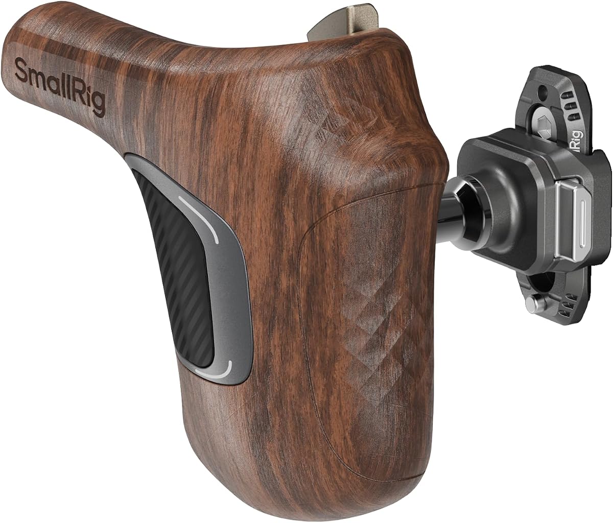 SMALLRIG Rotating Right-Side Wooden Handle with NATO Clamp & NATO Rail, Load Capacity up to 15kg, One-Touch Rotation, 360° Angle Adjustment, Anti-Slip Design