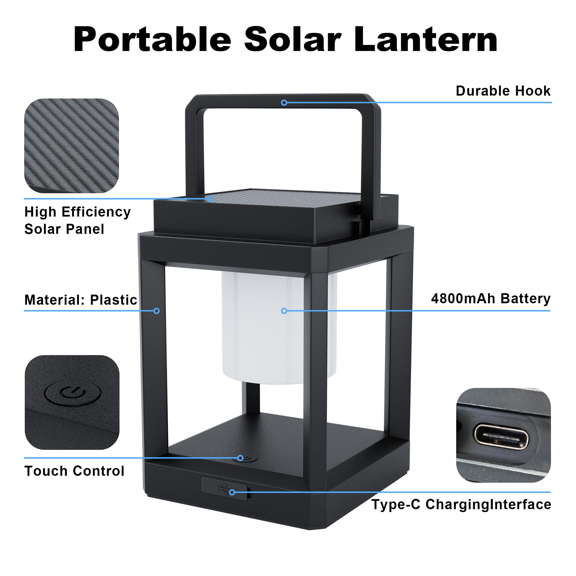Lanterne solaire d'extérieur à 3 niveaux de luminosité LED - Lanterne solaire d'extérieur étanche à suspendre pour terrasse, marche, lecture, camping