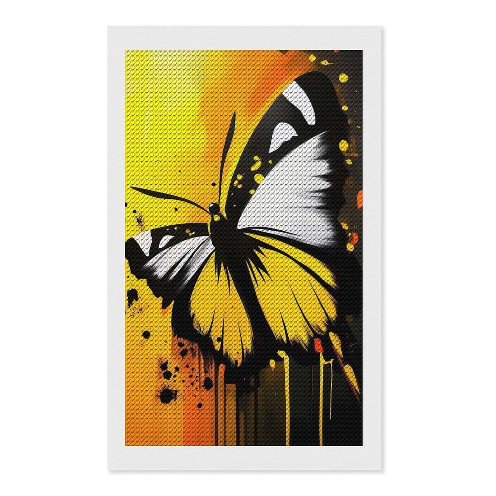 Junmoney Yellow Butterfly Painting Diamond Painting Canvas Kit 12"x20", Relaxing DIY, Modern Decor, Aesthetic Room Decor, Home Wall Art, Wall Art Gift