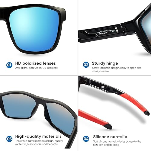 Miniatura 5 de PSI Gafas de sol polarizadas de alta calidad para hombres y mujeres, protección UV, lentes de sol rectangulares deportivos, para conducir, pescar,