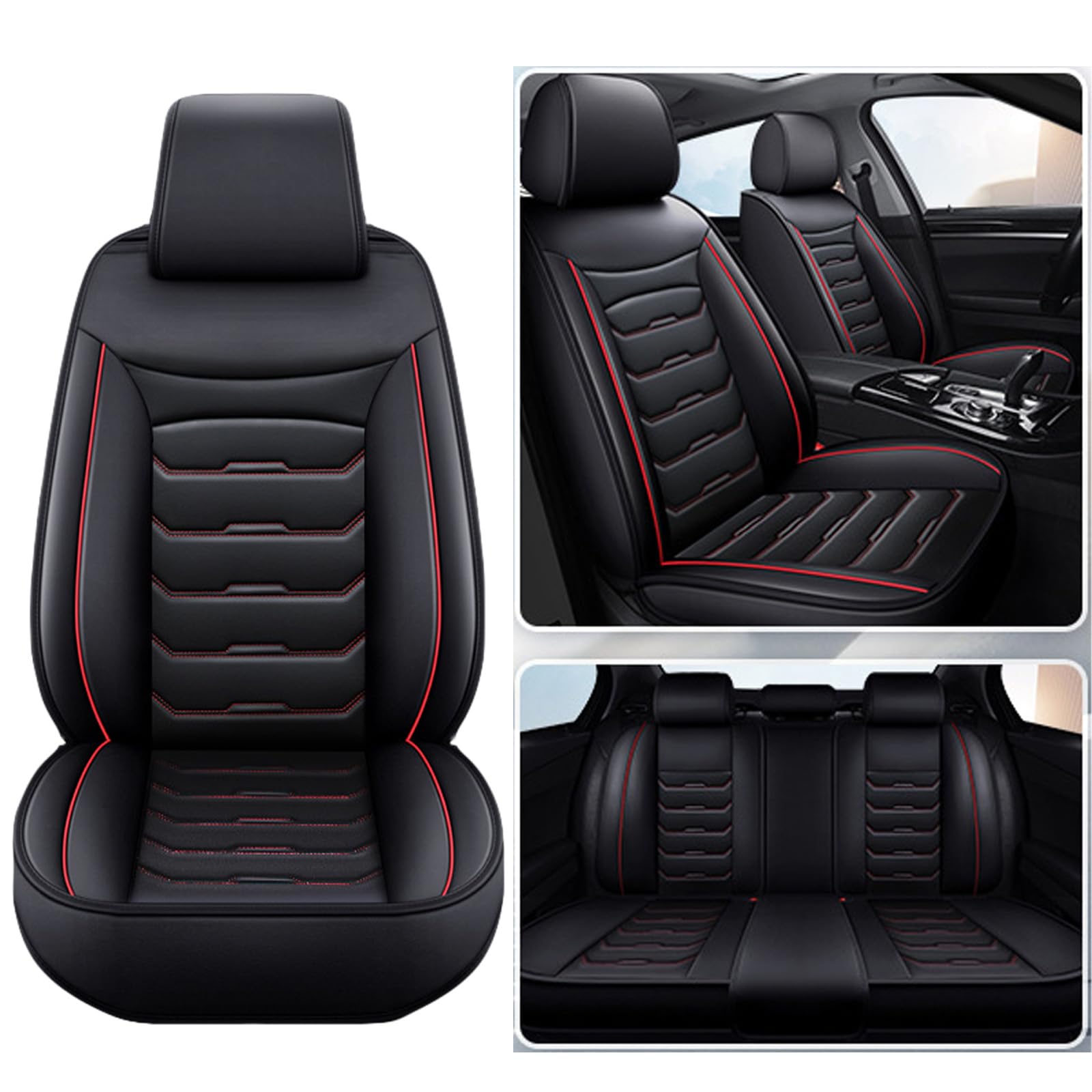 Autositzbezüge Für VW Amarok 2009-2024 2025 2026, Sitzbezüge Auto Atmungsaktiv & Wasserdicht，PU Leder, Universell，Verschleißfest，Neues Modell(Black red)