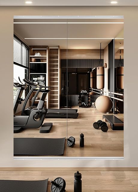 Home Miroir de salle de gym, 70.8''x31.5'' x2PCS, Grand miroir complet pour le corps pour le yoga, Miroir sans cadre de verre pour mur monté, Miroir mural pour maison gym, Garage, Chambre, Salle de bains