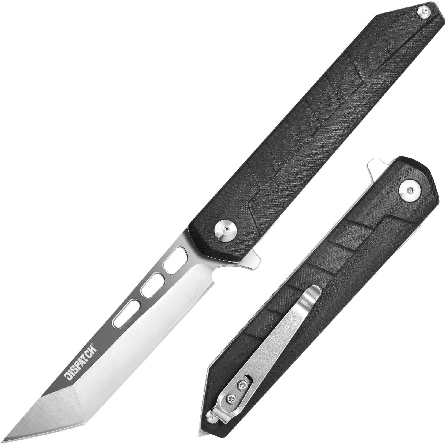Dispatch D2 Steel Tanto Folding Pocket Knife Black G10 Handle, Ball Bearing Flipper Liner Lock for Survival, Hunting, Tactical, Outdoor Camping EDC