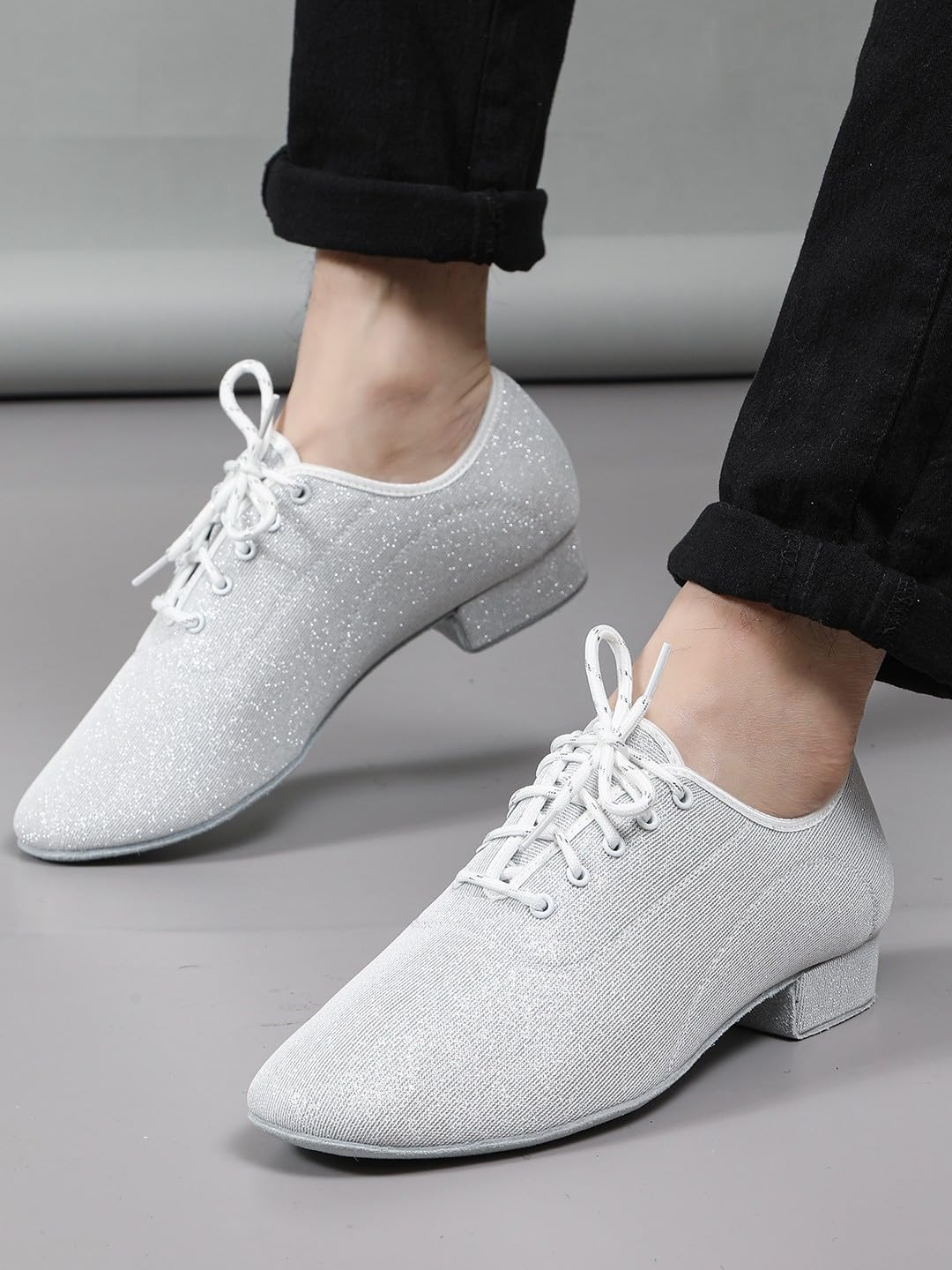 Scarpe da Ballo da Latine Uomo in Pelle Tacco Basso Scarpe da Ballo Moderne Salsa Tango Fondo Morbido con Lacci