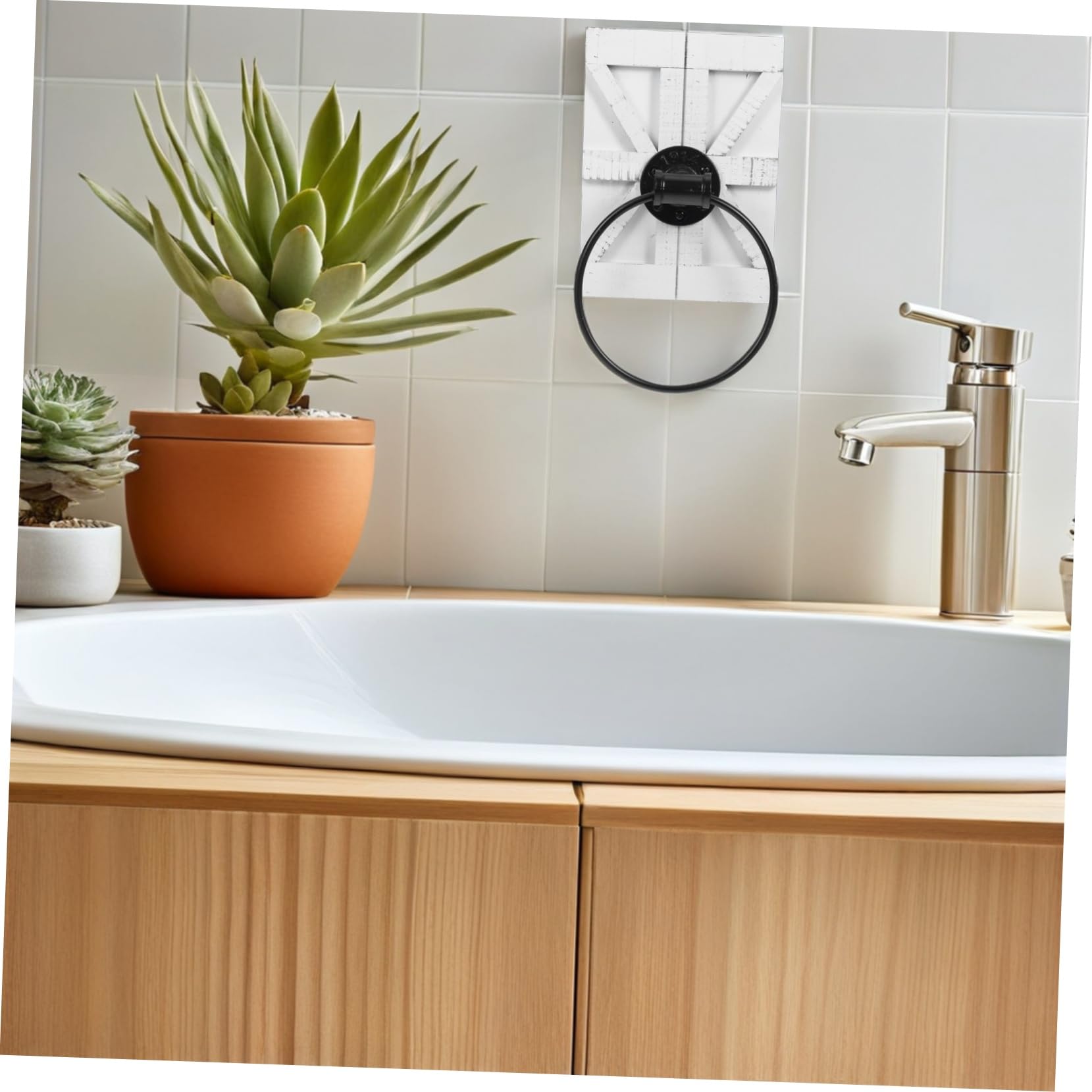 NOLITOY Portasciugamani Bianco da Parete in Ferro Portasciugamani Vintage Rustico con Anelli per Bagno Cucina Lavanderia