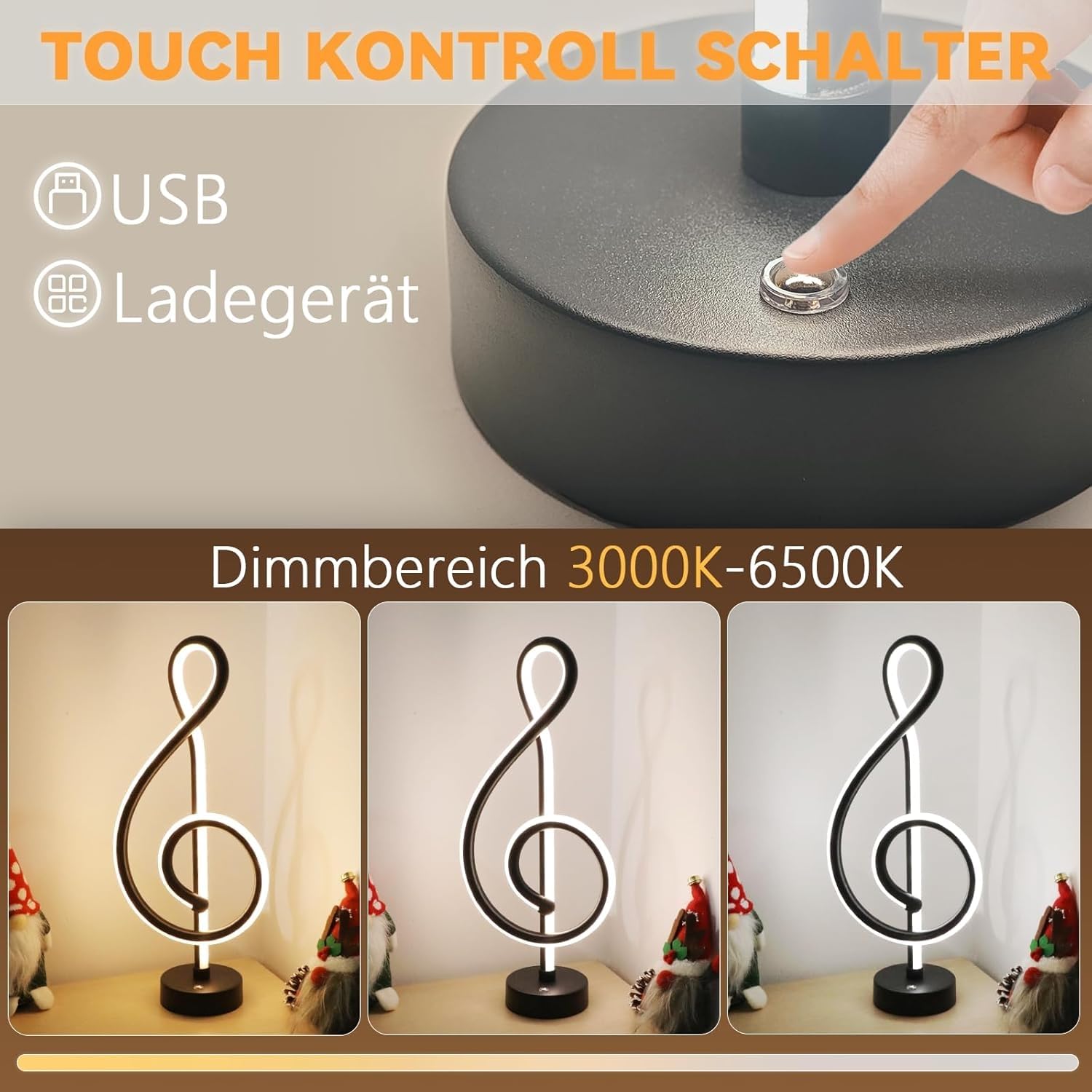 ZMH 2ER LED Tischlampe Kabellos Nachttischlampe - Schwarz Touch Dimmbar Tischleuchte Akku mit USB Aufladbar Metall Nachttischleuchte Schlafzimmer ohne Kabel Modern Tischlampen für Wohnzimmer