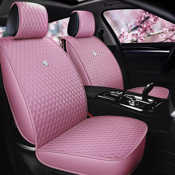 Pink Seat Covers Full Set Leather Auto Seat Covers 9PCS Front & Rear