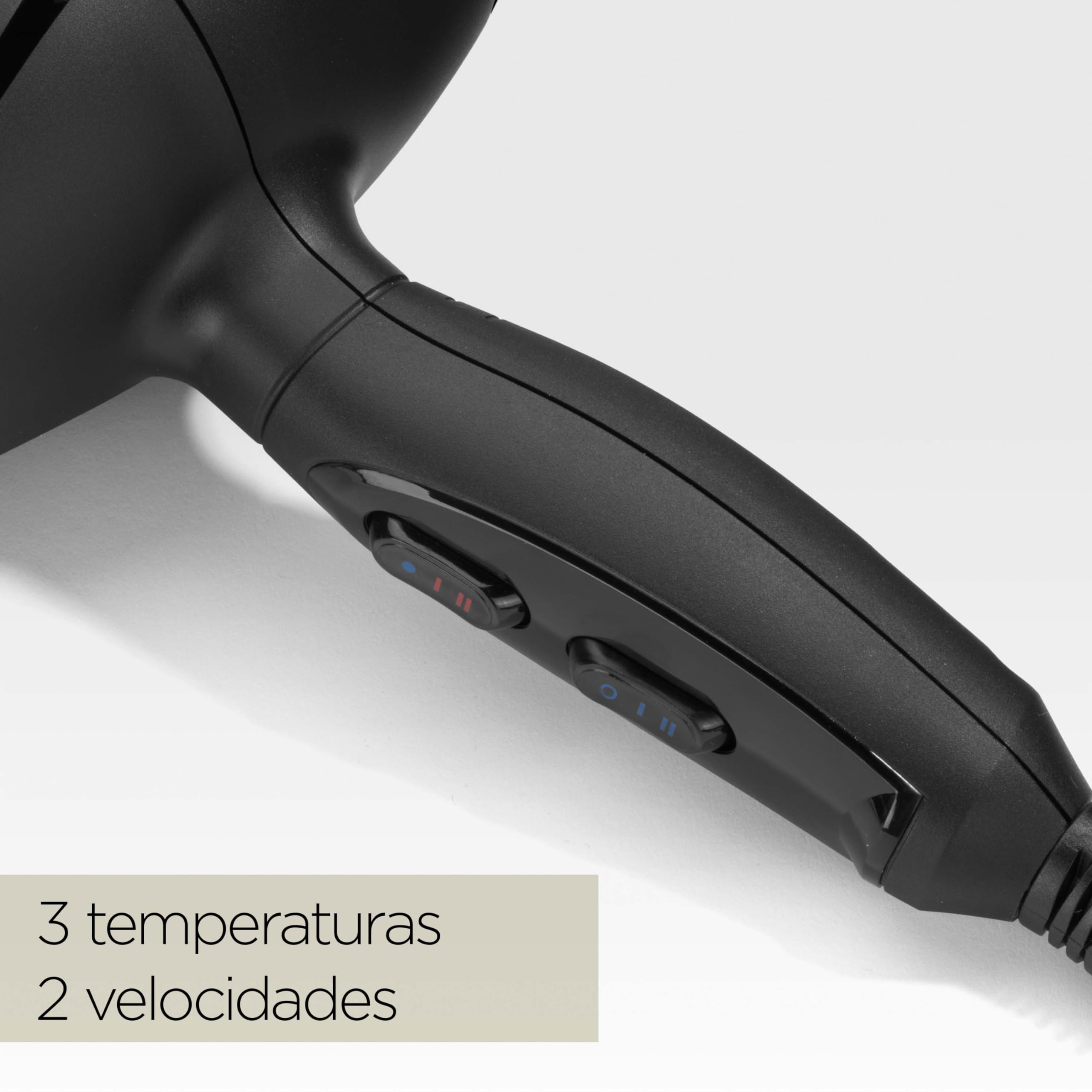 BaByliss Secador de Pelo Shine Pro 2200 – Tecnología iónica, 2200 W, Antiencrespamiento, Difusor y Boquilla Concentradora, Fabricado en Italia, Negro, 6713DE